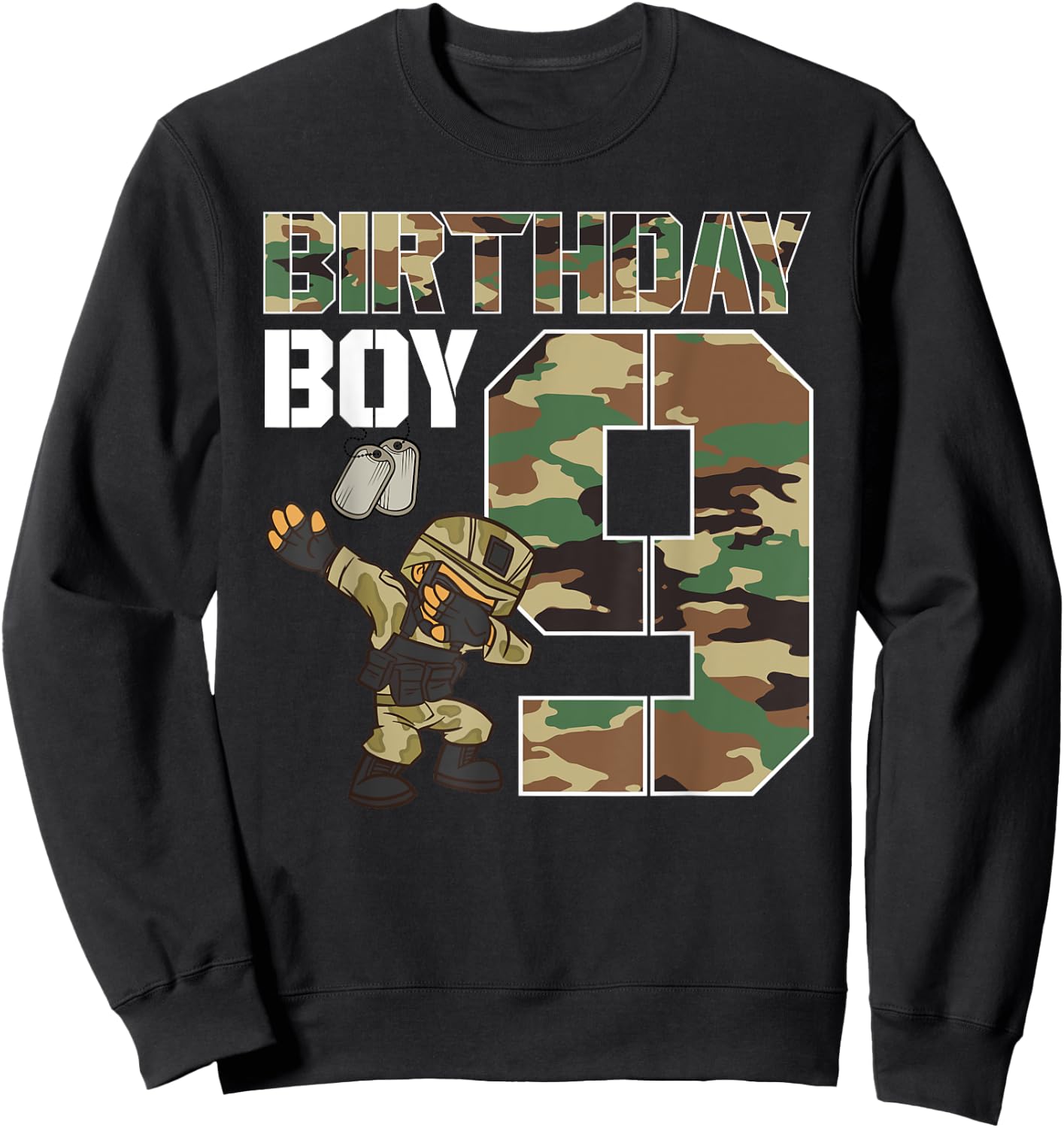 9 Year Old Boy Military Army 9th Birthday Boy Matching Sweatshirt - Sweatshirt | Black