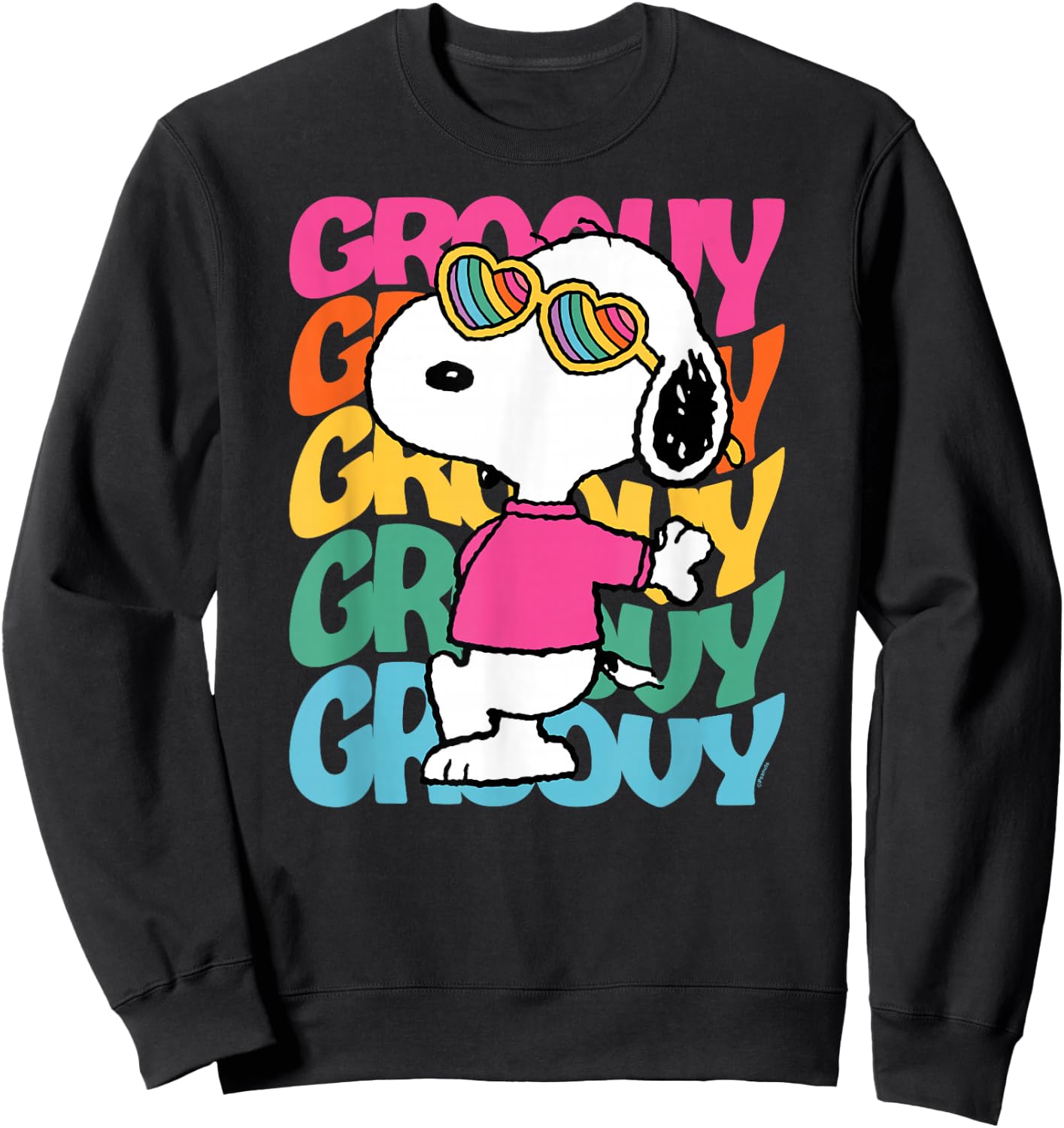Peanuts - Snoopy Rainbow Groovy Stacked Sweatshirt - Sweatshirt | Black