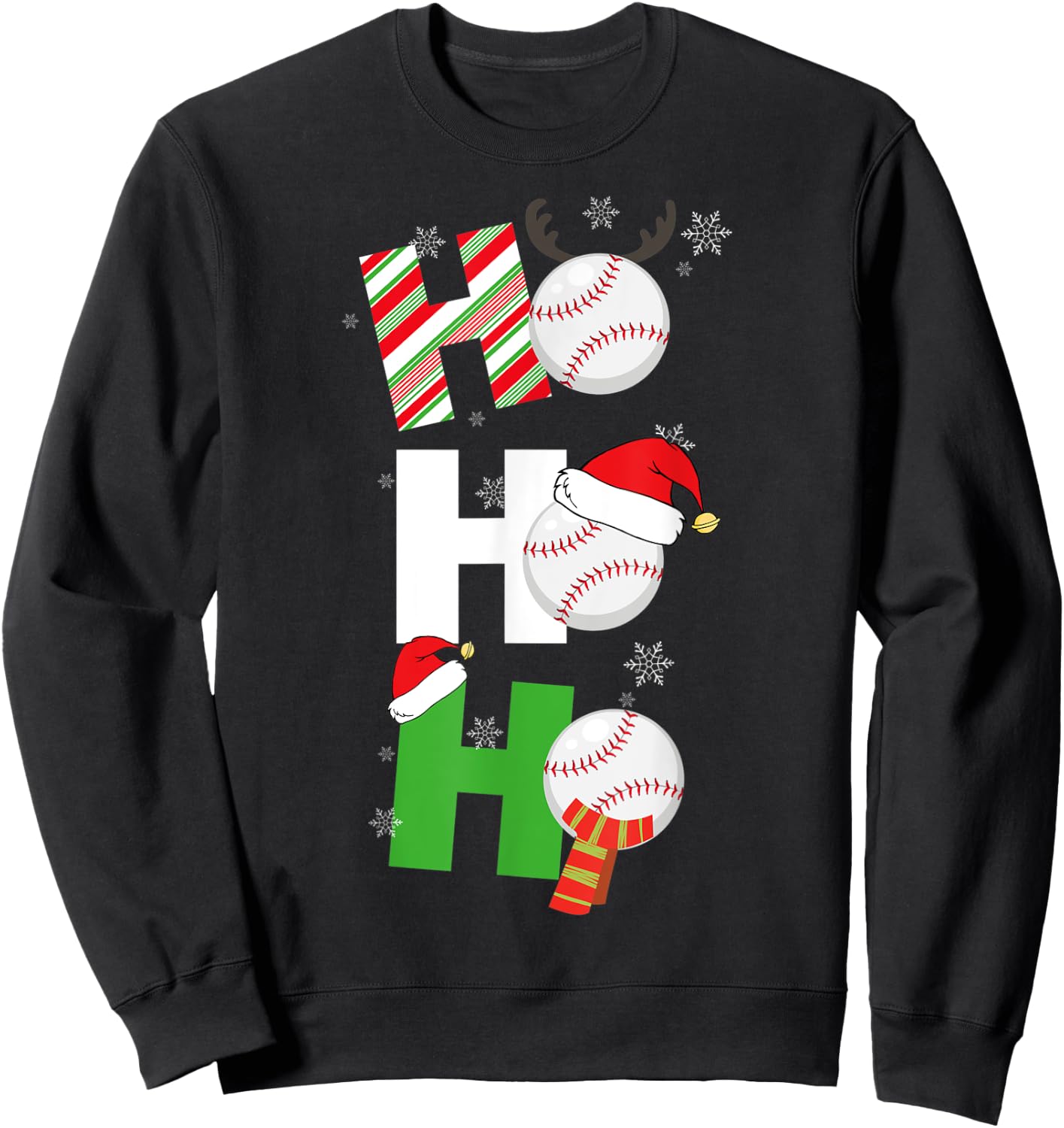 Funny Christmas Baseball Pajamas Player Matching Team Sweatshirt - Sweatshirt | Black