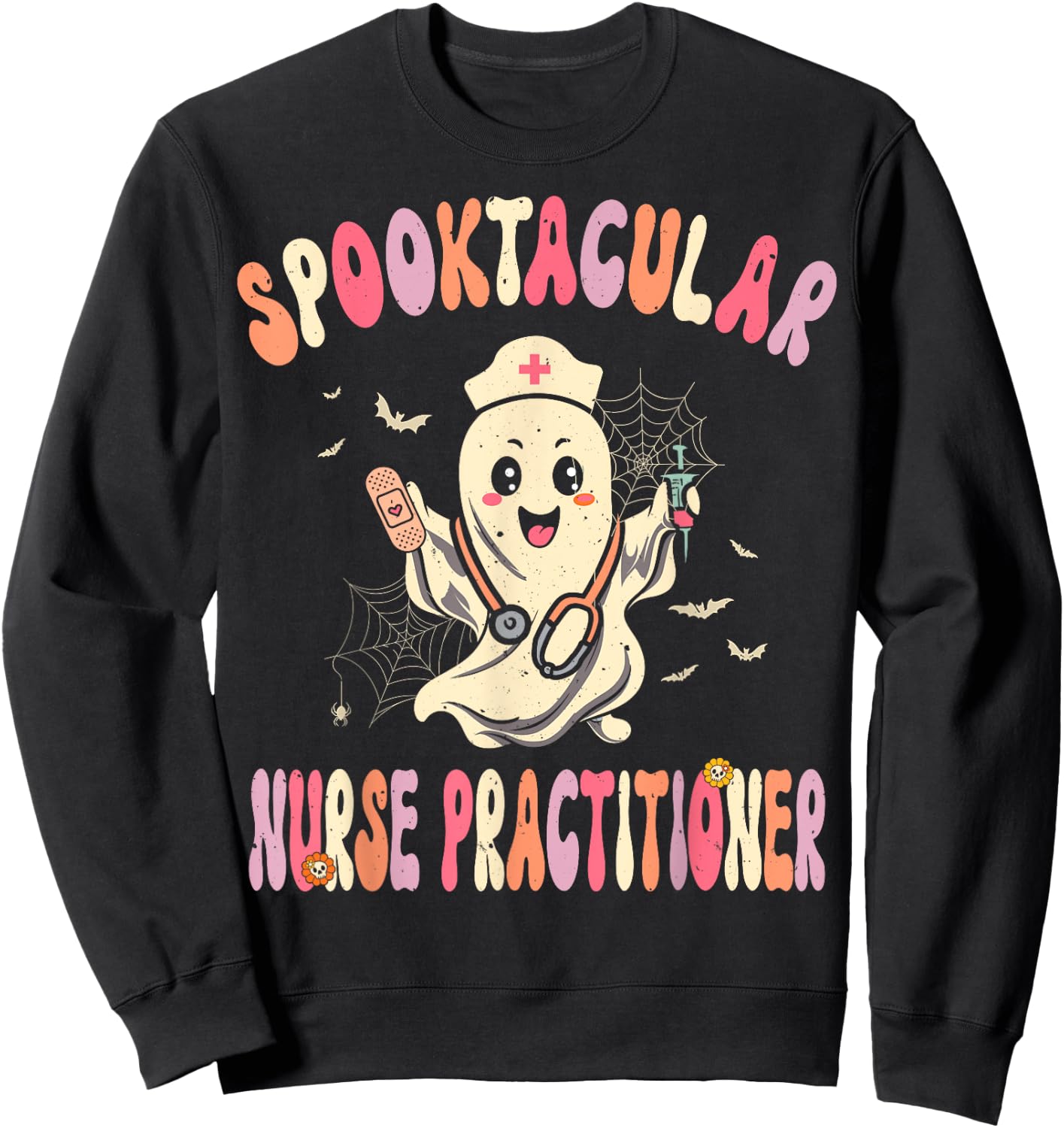 Spooktacular Nurse Practitioner Retro Halloween Ghost Nurse Sweatshirt - Sweatshirt | Black