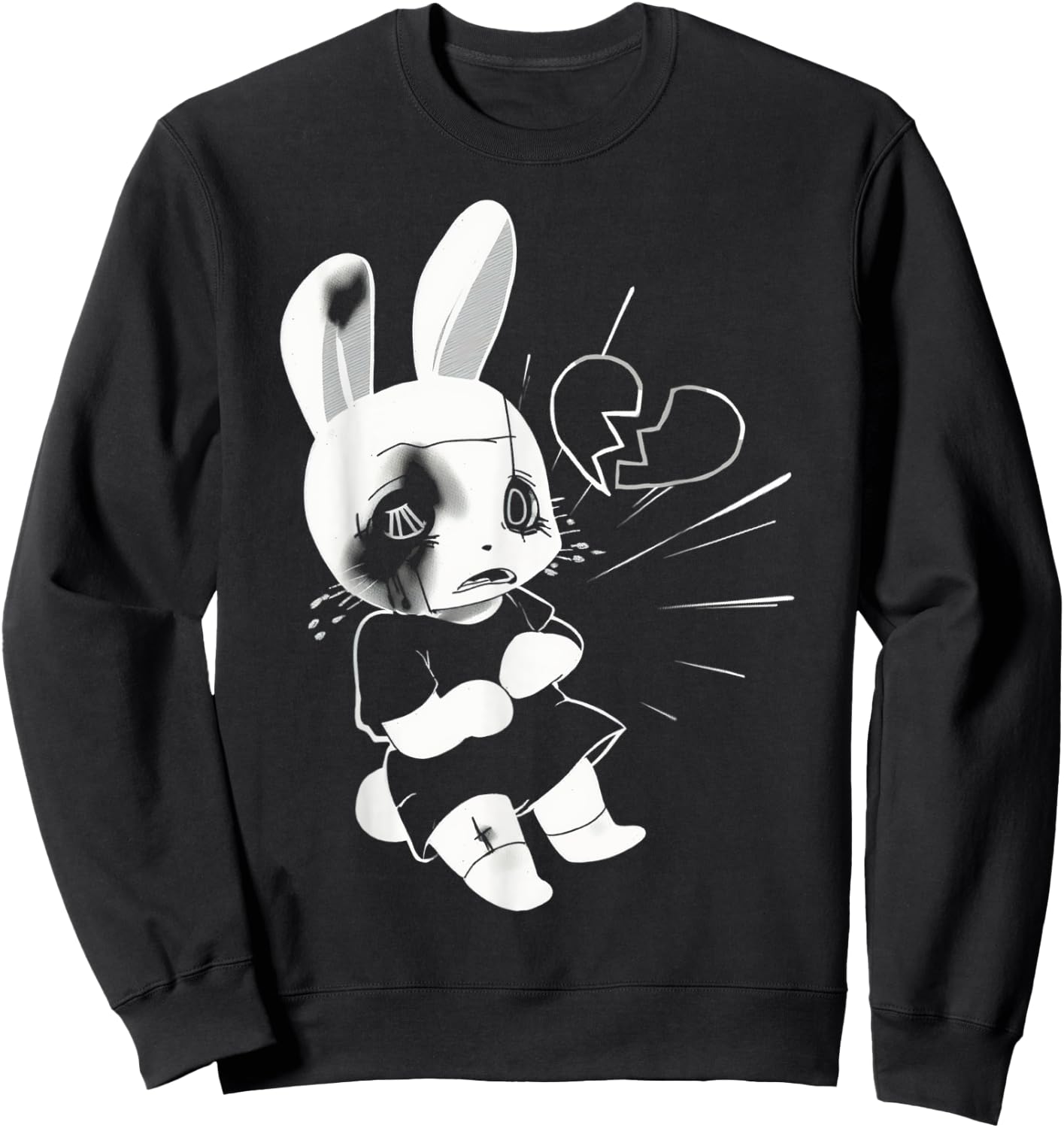 Sad Broken Heart Punk Goth Grunge Anime Bunny Rabbit Sweatshirt - Sweatshirt | Black