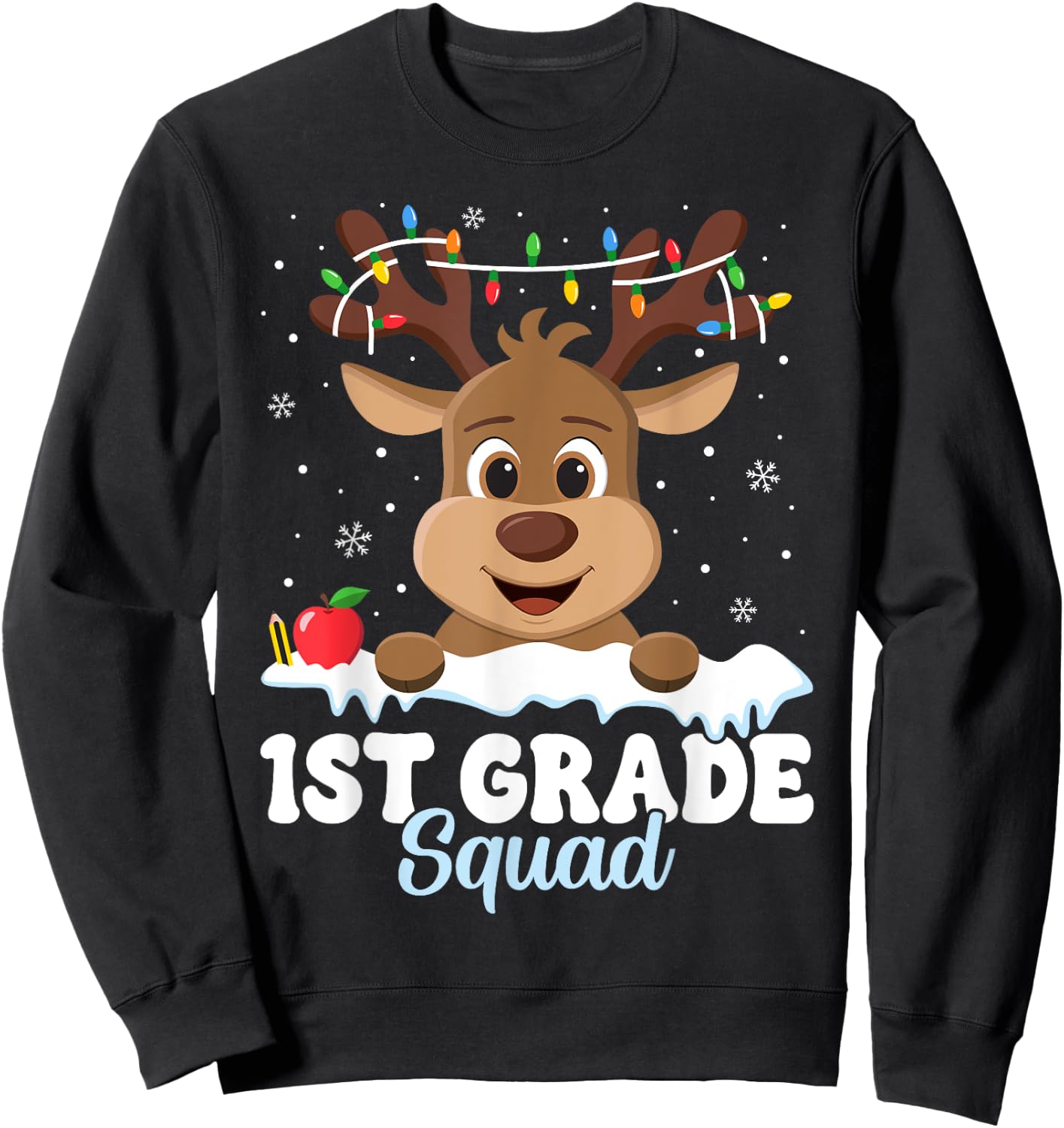 1st Grade Teacher Christmas First Grade Squad Reindeer Xmas Sweatshirt - Sweatshirt | Black