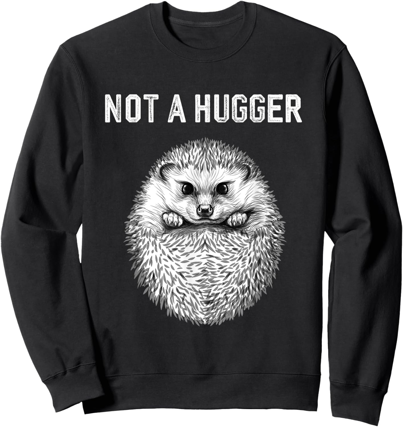 Funny Not A Hugger Cute Baby Hedgehog Vintage Portrait Sweatshirt - Sweatshirt | Black