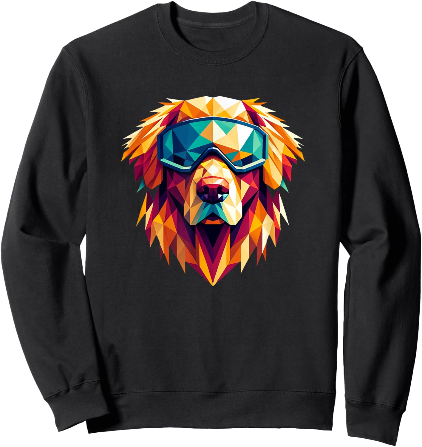 Golden Retriever Dog Wearing Ski Snowboard Goggles Geometric Sweatshirt - Sweatshirt | Black