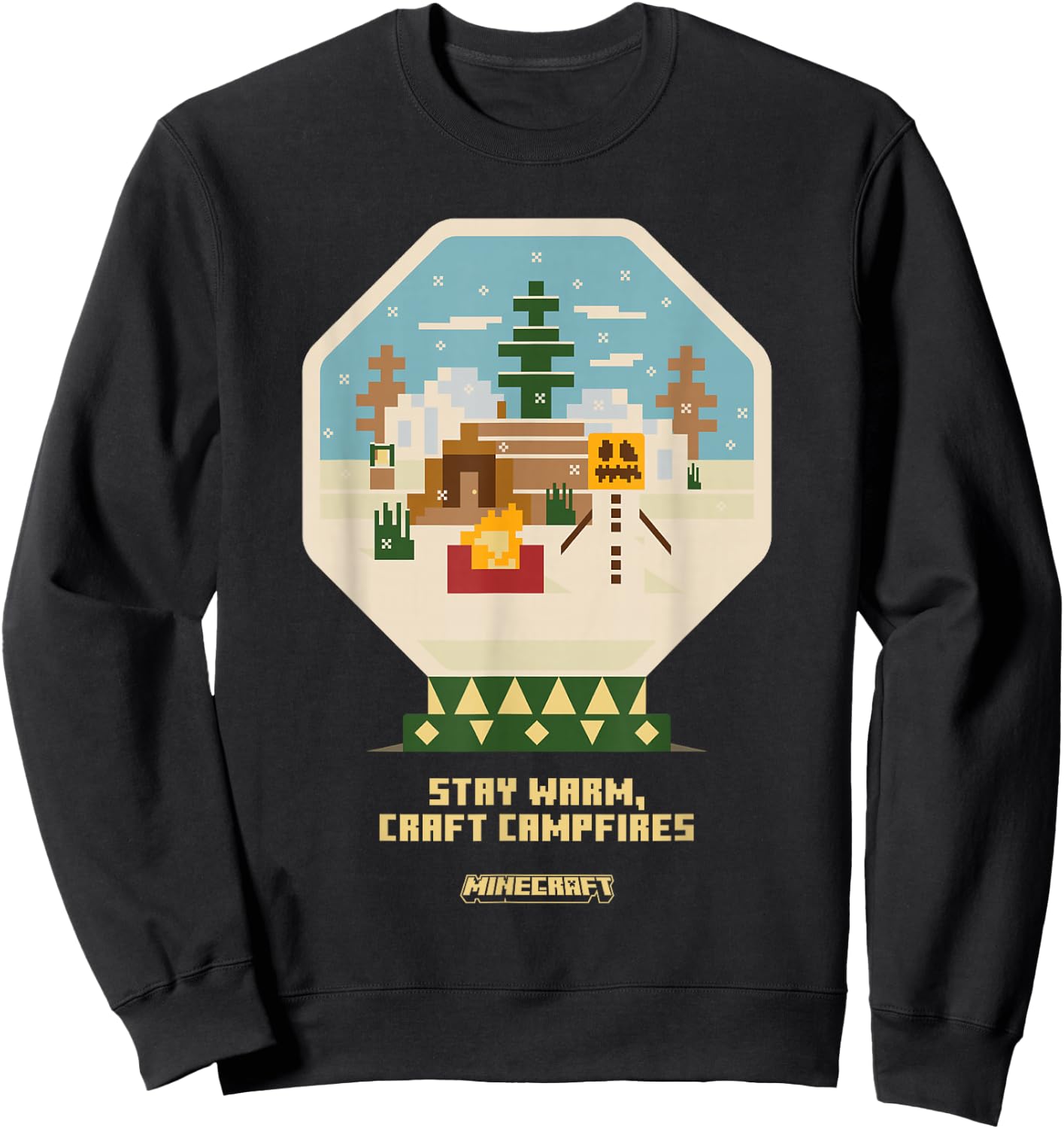 Minecraft Christmas Stay Warm Craft Campfires Snow Globe Sweatshirt - Sweatshirt | Black