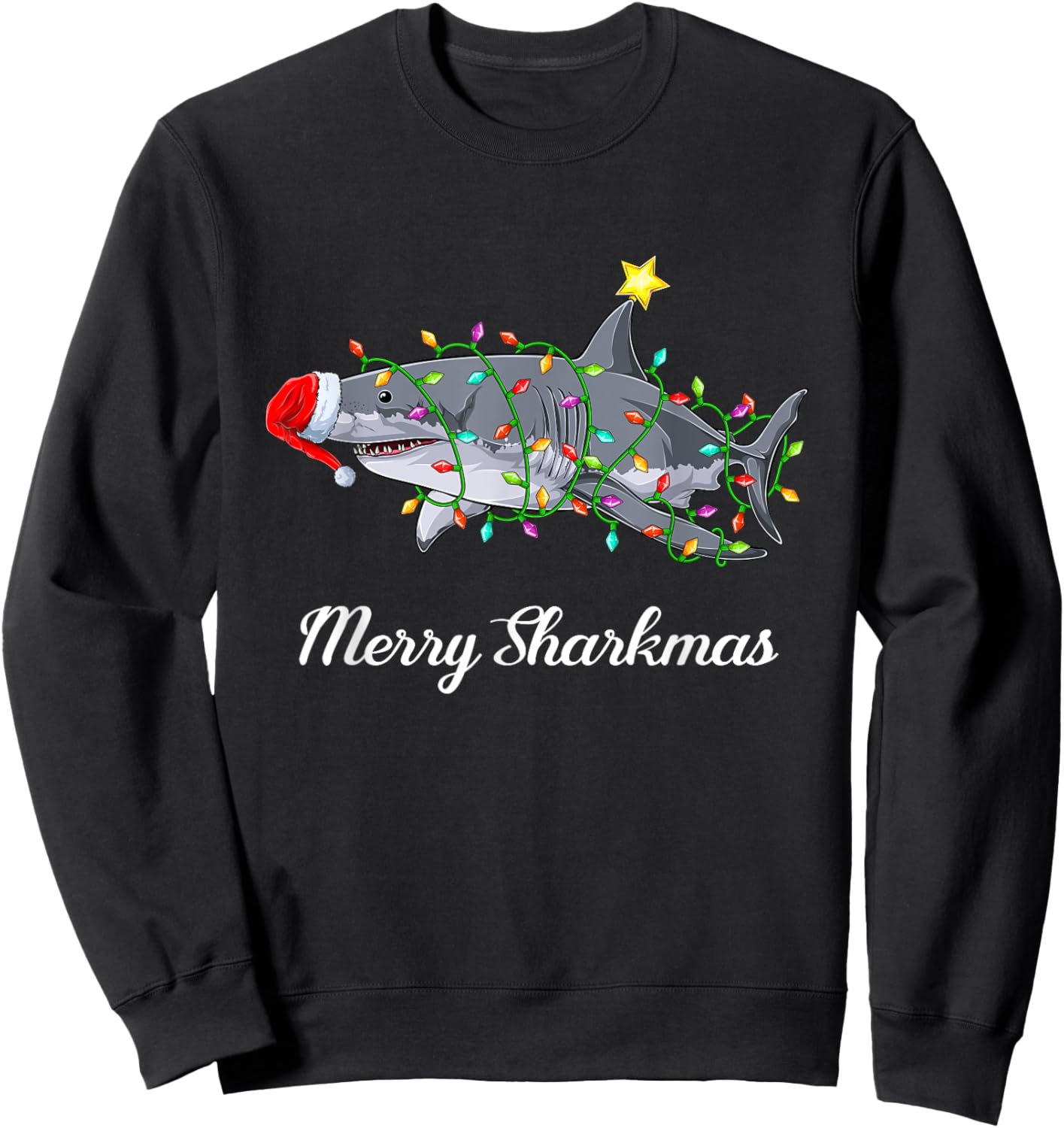 Shark Santa Claus Children Men Christmas Ugly Christmas Sweatshirt - Sweatshirt | Black