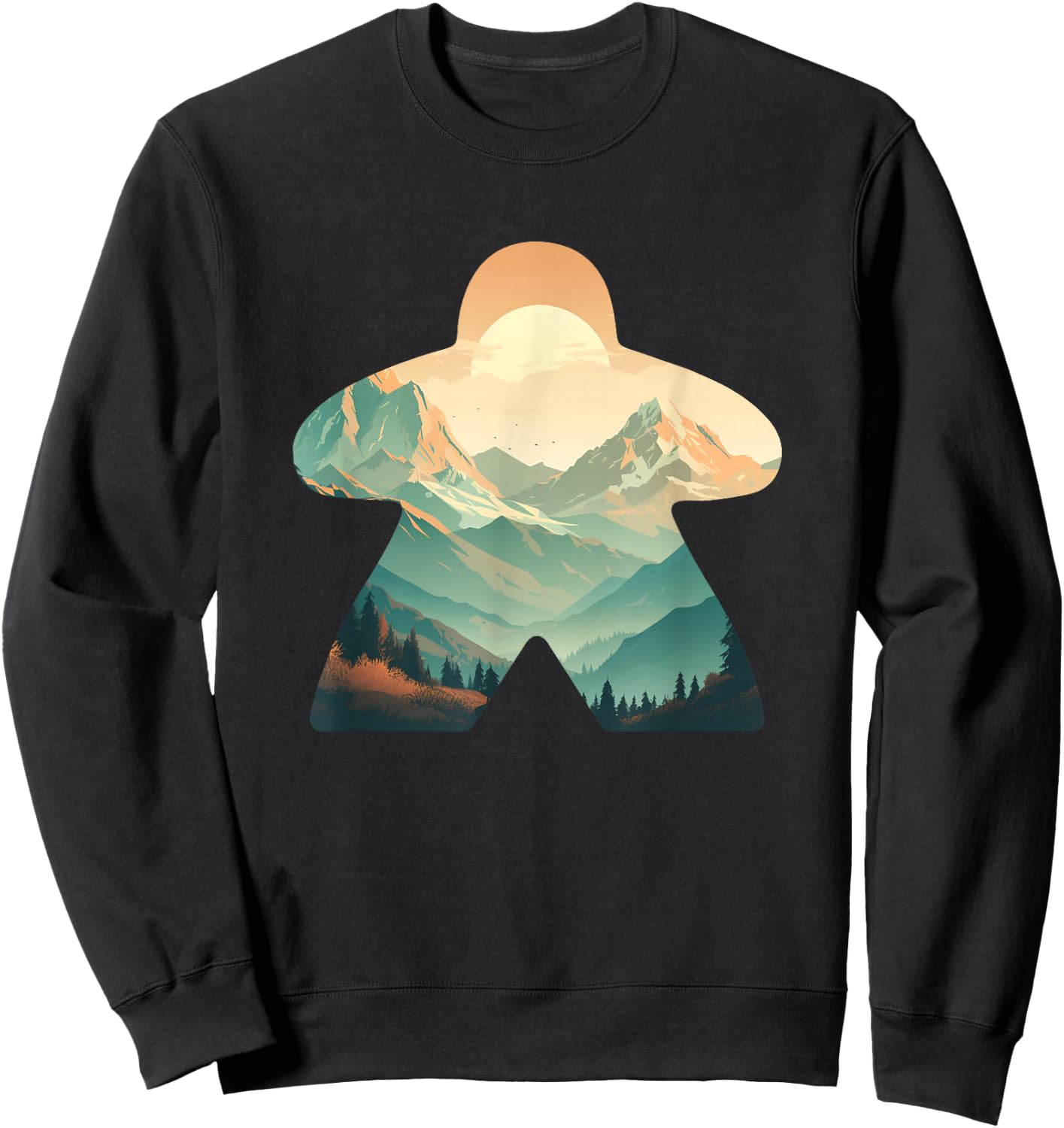 Meeple Nature Forest Adventure Tabletop Mountain Meeple Sweatshirt - Sweatshirt | Black