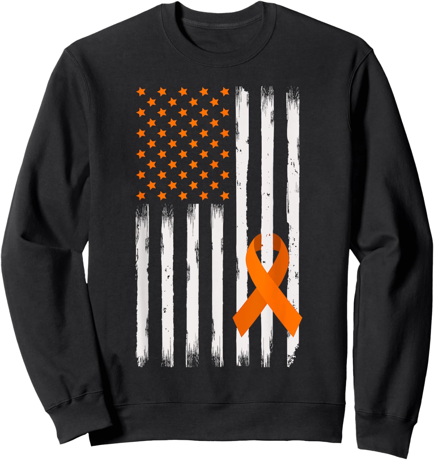 American Flag Orange Ribbon Kidney Cancer Awareness Warrior Sweatshirt - Sweatshirt | Black
