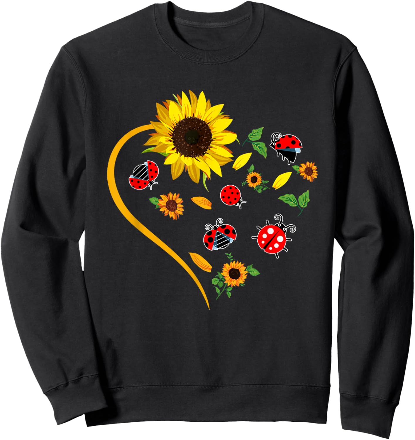 Sunflowers Ladybugs Cute Heart Shape Matching Insect Lover Sweatshirt - Sweatshirt | Black