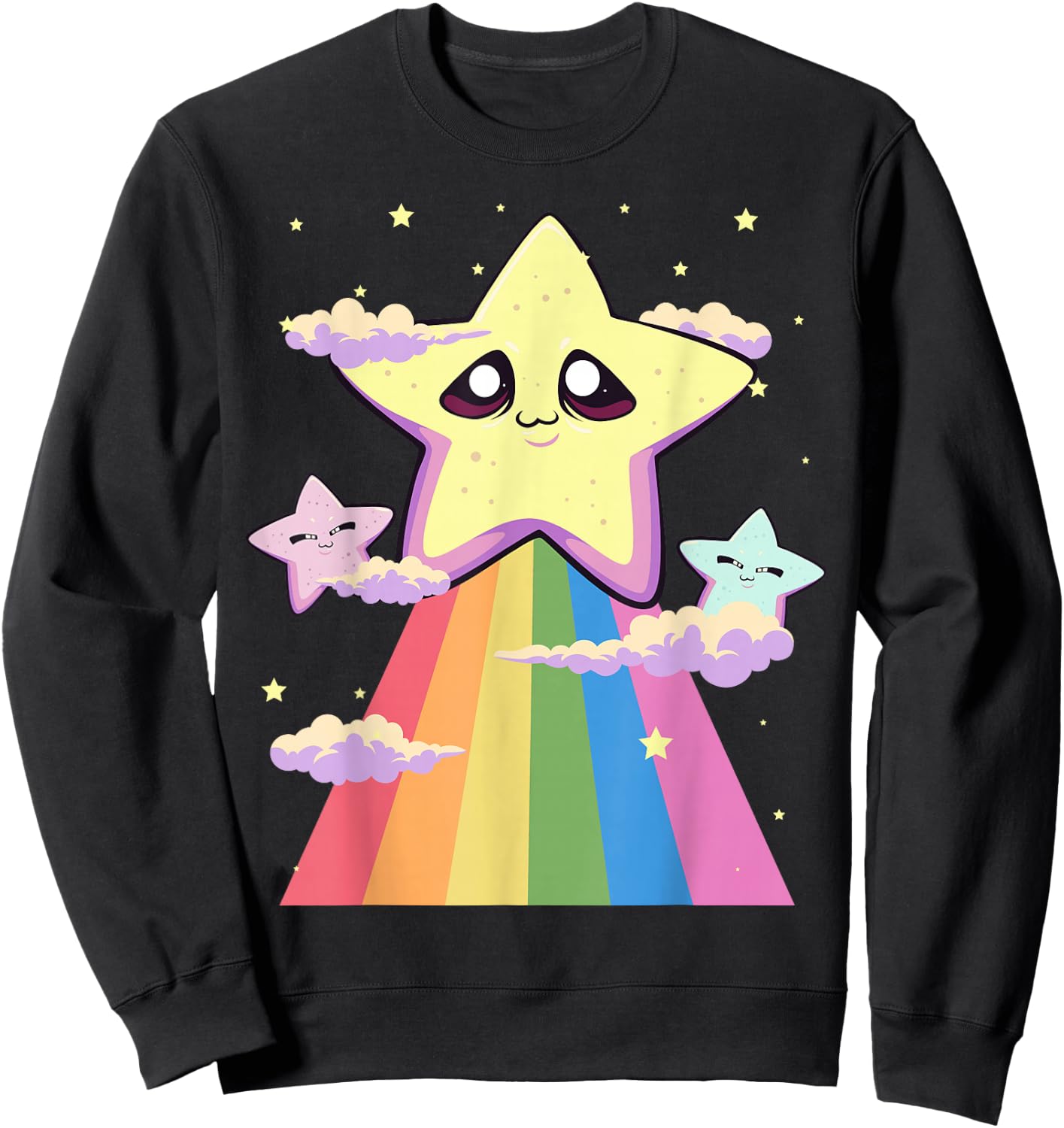 Pastel Goth Kawaii Sad Chibi Stars and Rainbow Sweatshirt - Sweatshirt | Black