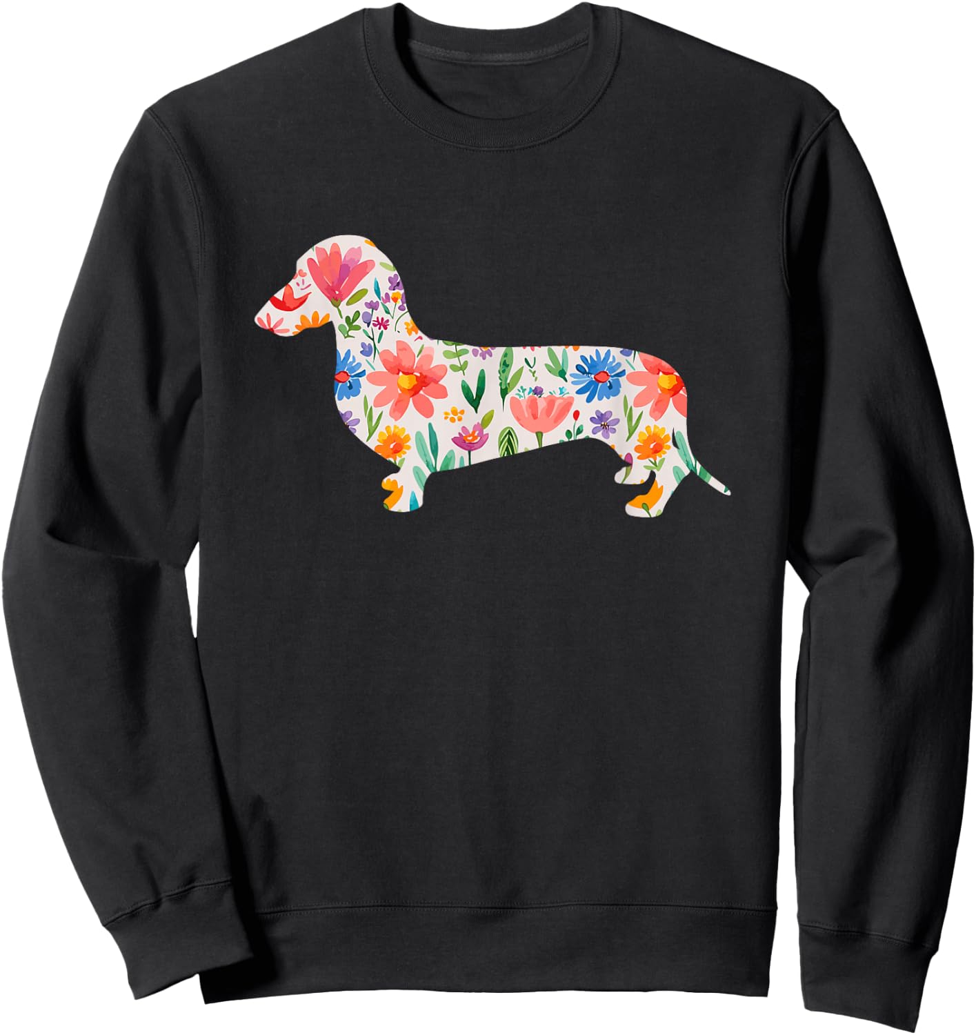 Smooth Dachshund watercolor flowers design Sweatshirt - Sweatshirt | Black