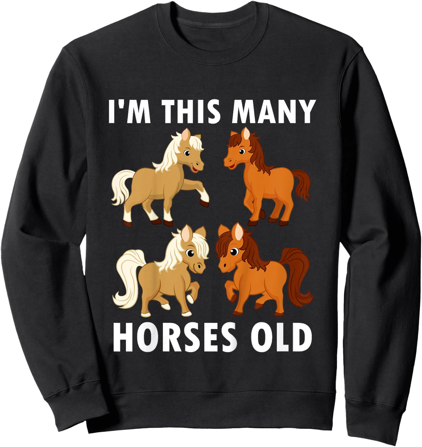 4 Years Old Girl Horses Old 4th Birthday Kids Sweatshirt - Sweatshirt | Black
