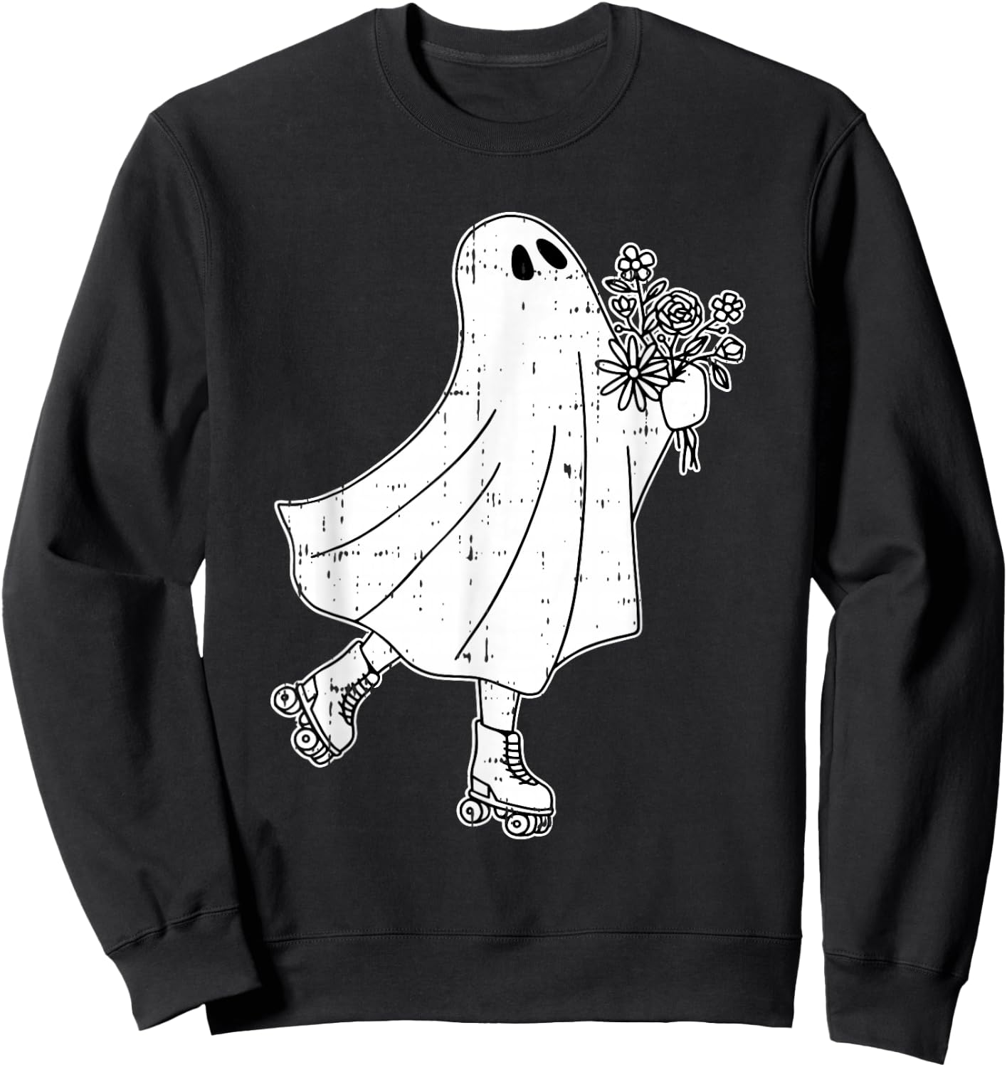 Ghost Roller Skate Halloween Costume Ghoul Skating Skater Sweatshirt - Sweatshirt | Black