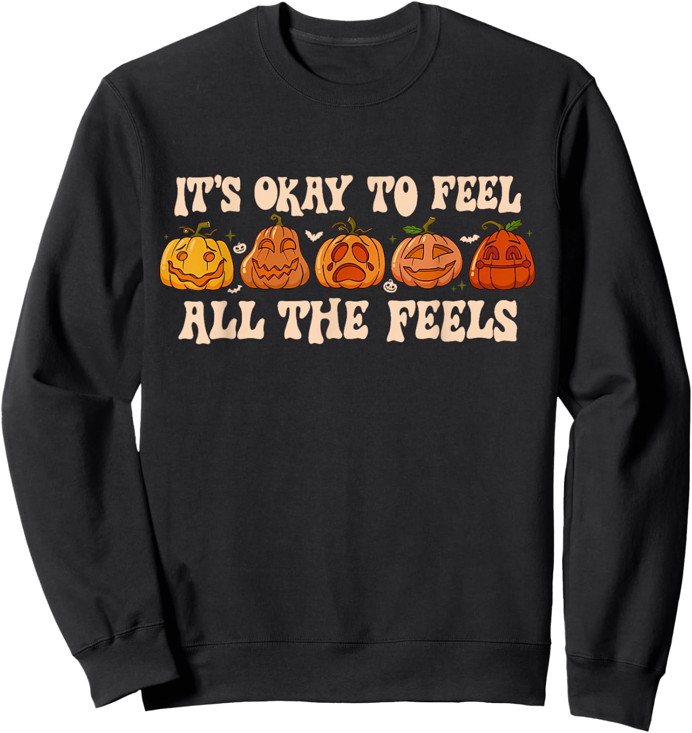 It's Okay To Feel Mental Health Fall Pumpkin Halloween Sweatshirt - Sweatshirt | Black