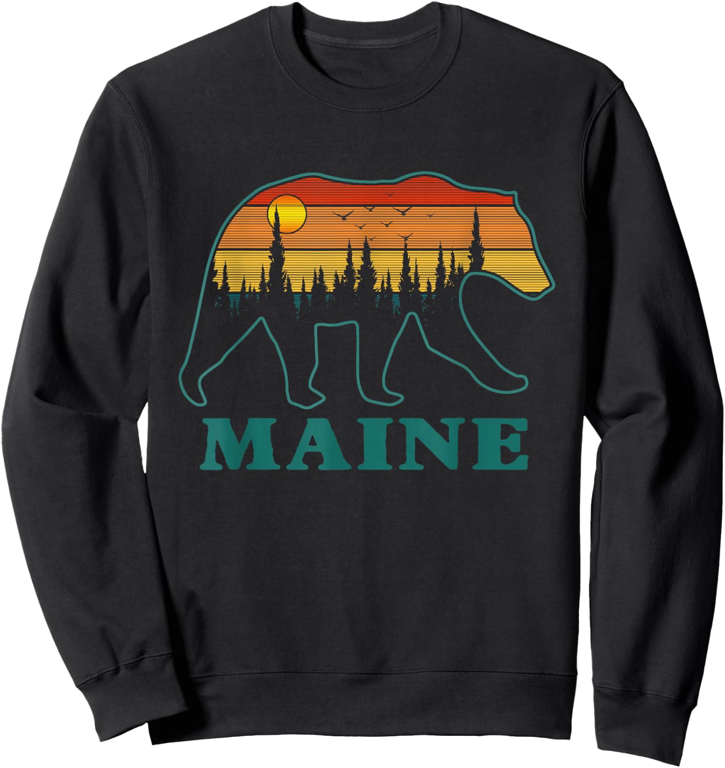 Retro Maine Grizzly Bear Nature Camping Mountain Hiking Sweatshirt - Sweatshirt | Black