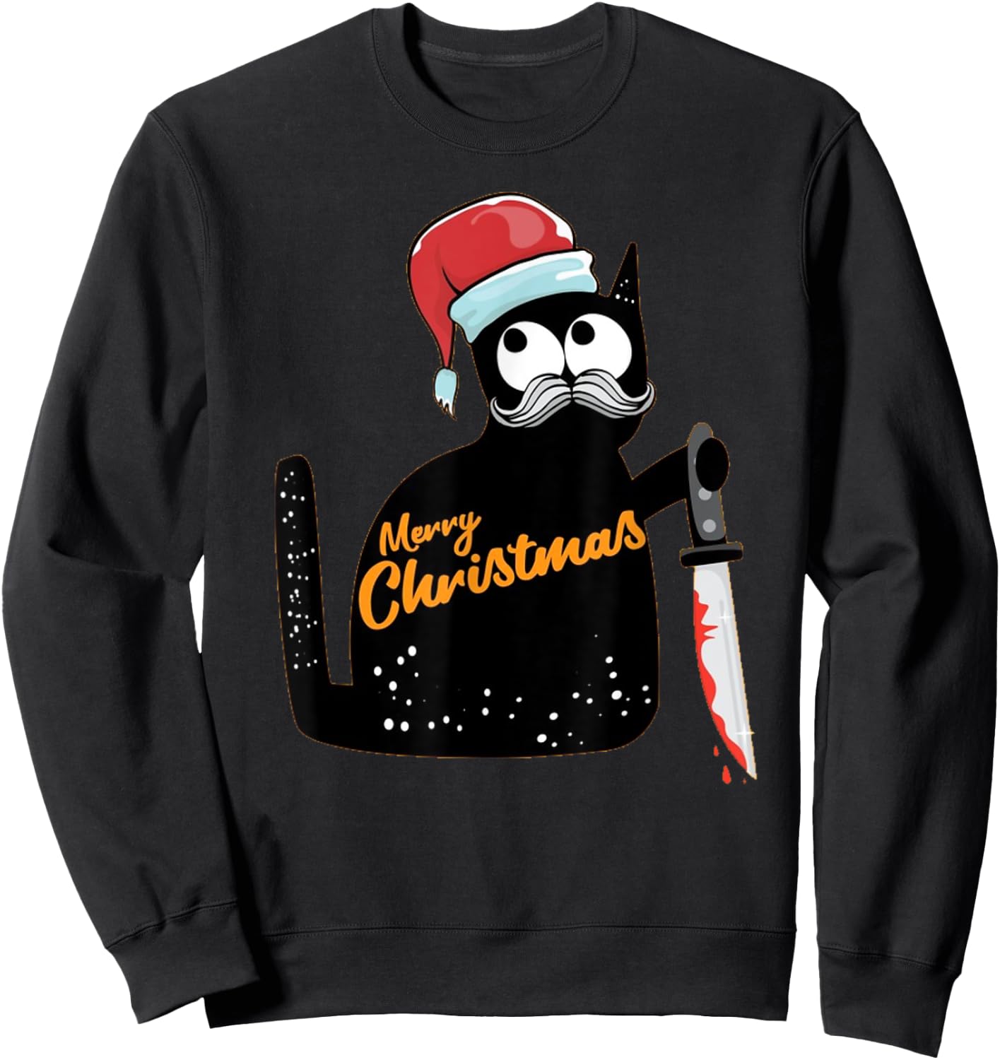 Christmas Scary Black Cat With Knife funny Christmas Pajama Men Women Sweatshirt - Sweatshirt | Black