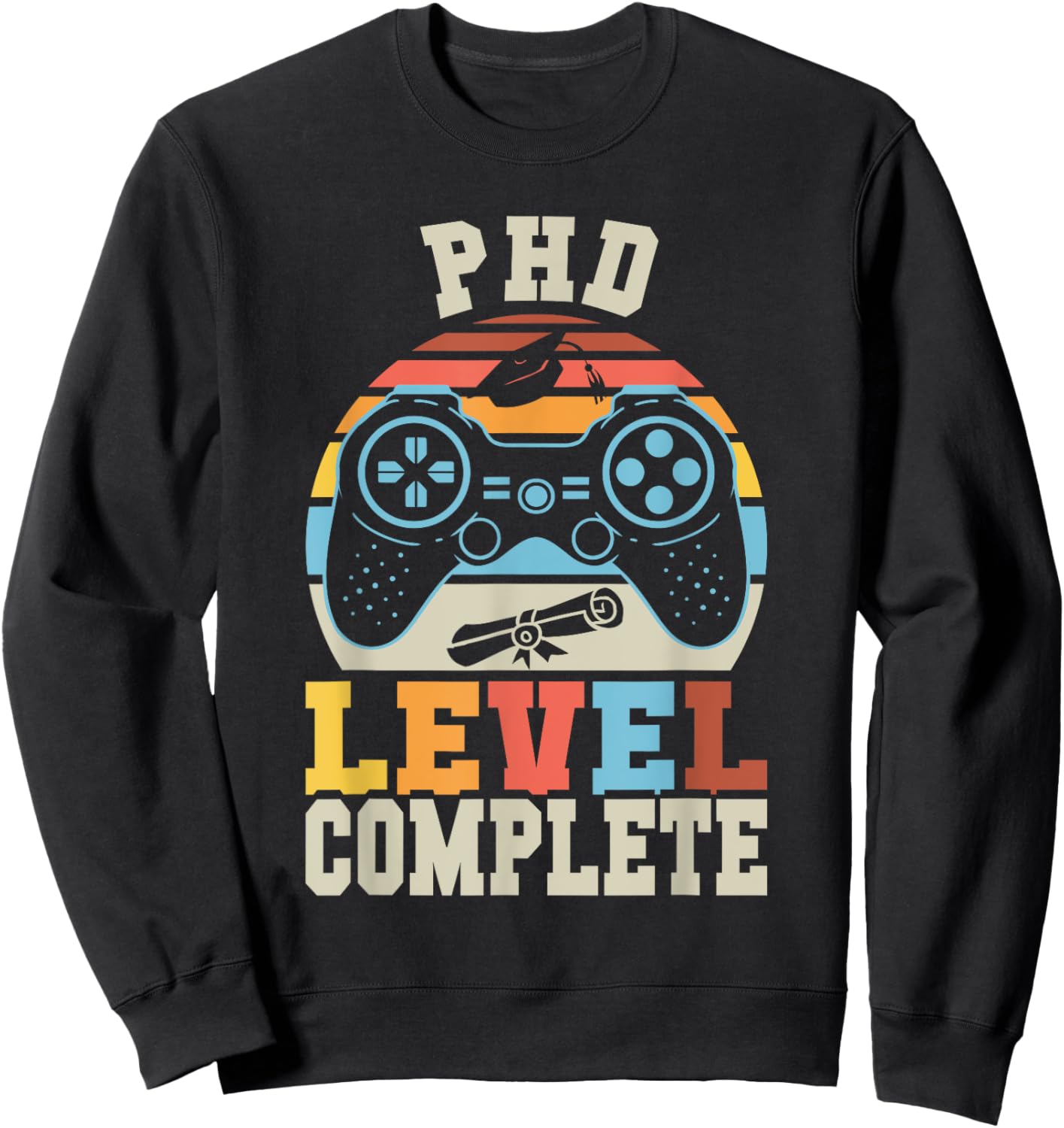 PHD Level Complete Retro Gamer Doctorate Graduation 2025 Sweatshirt - Sweatshirt | Black
