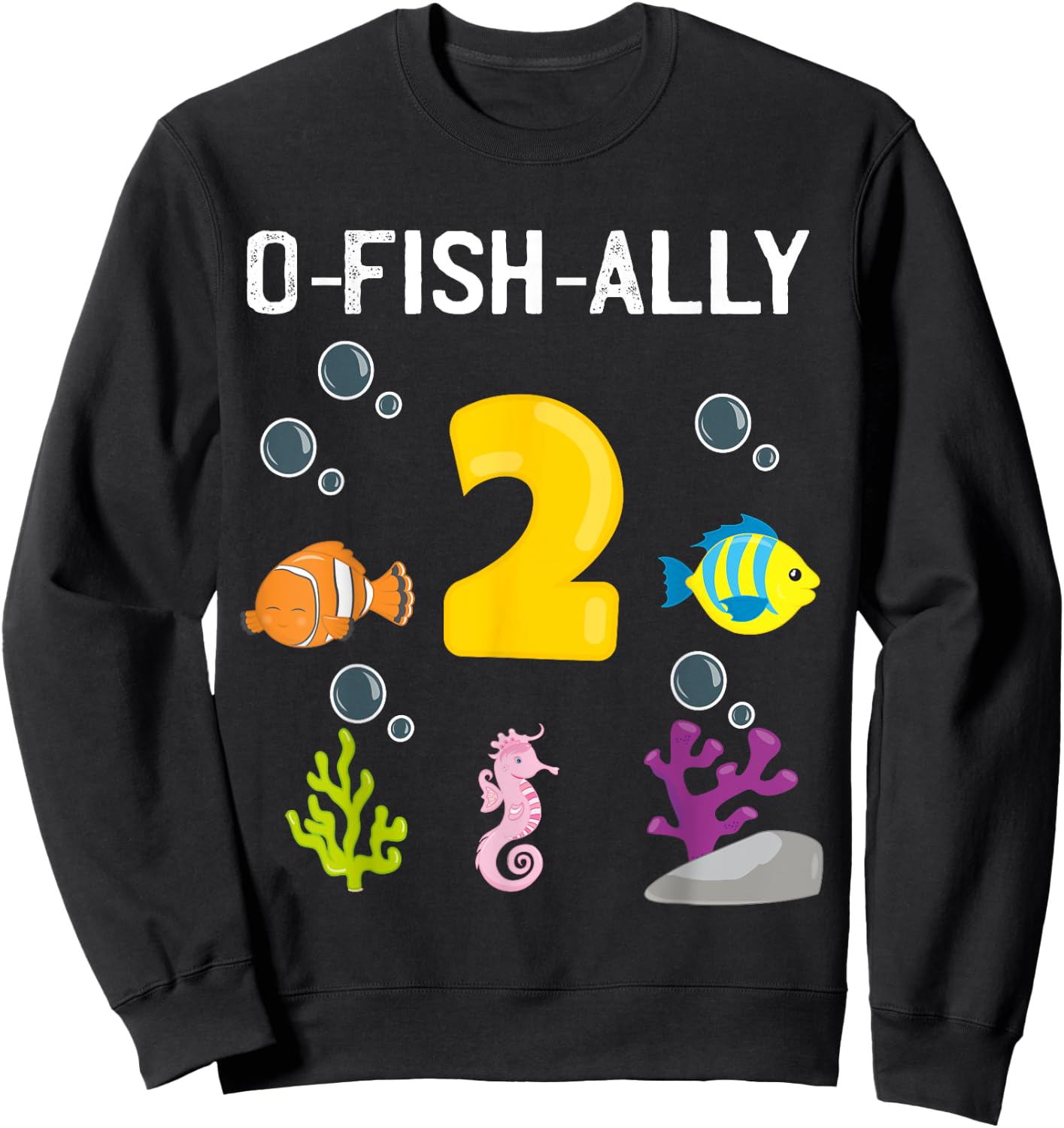 Ofishally 2 Year Old Fishing Themed 2Nd Birthday Girl Boy Sweatshirt - Sweatshirt | Black