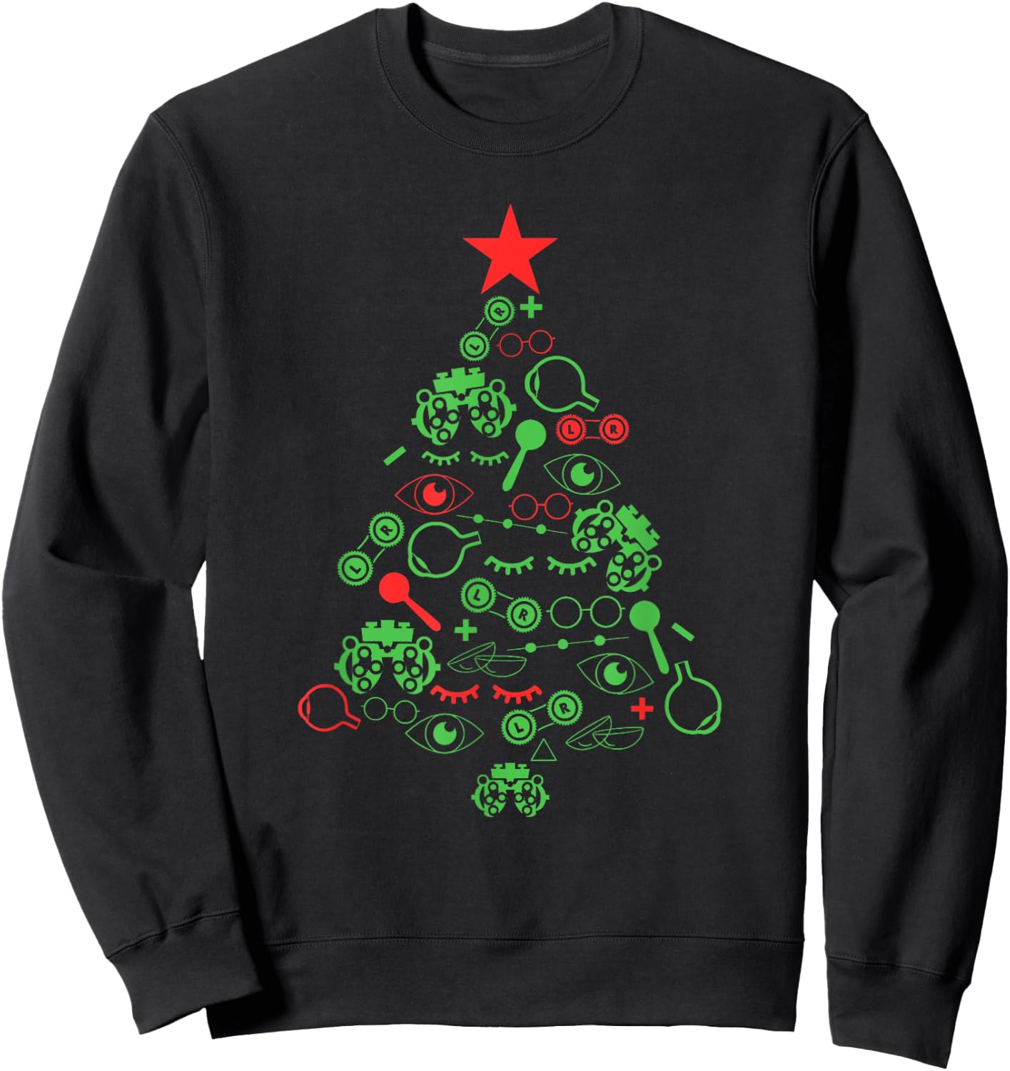 Optometry Symbols Christmas Tree Ophthalmologist Ophthalmic Sweatshirt - Sweatshirt | Black