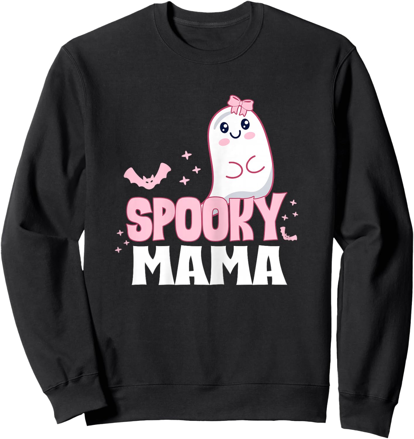 Spooky Mama Family Cute Pink White Ghost Boo Halloween Sweatshirt - Sweatshirt | Black