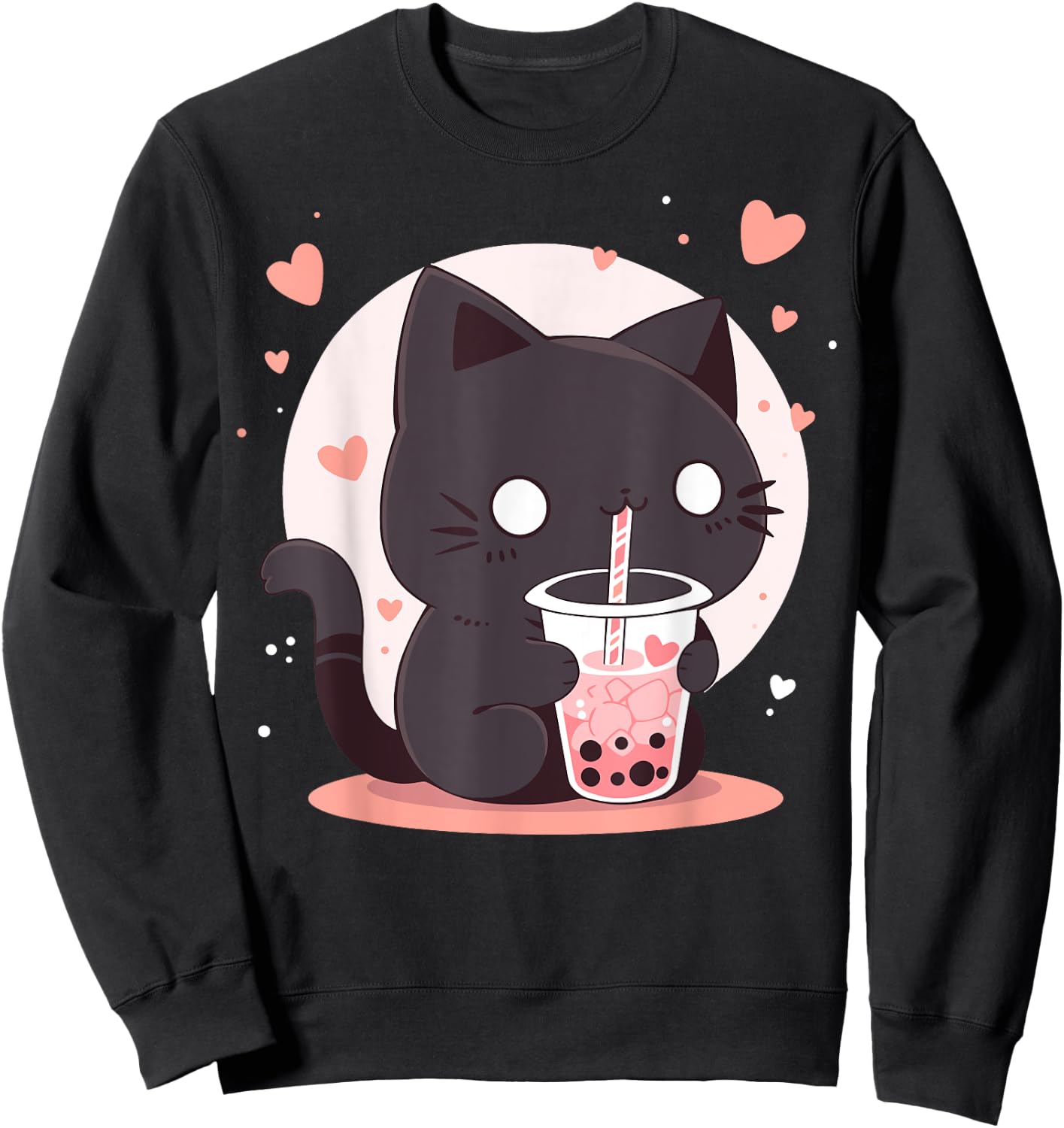 Kawaii Black Cat Boba Cute Japan Anime Bubble Tea Neko Teen Women Sweatshirt - Sweatshirt | Black