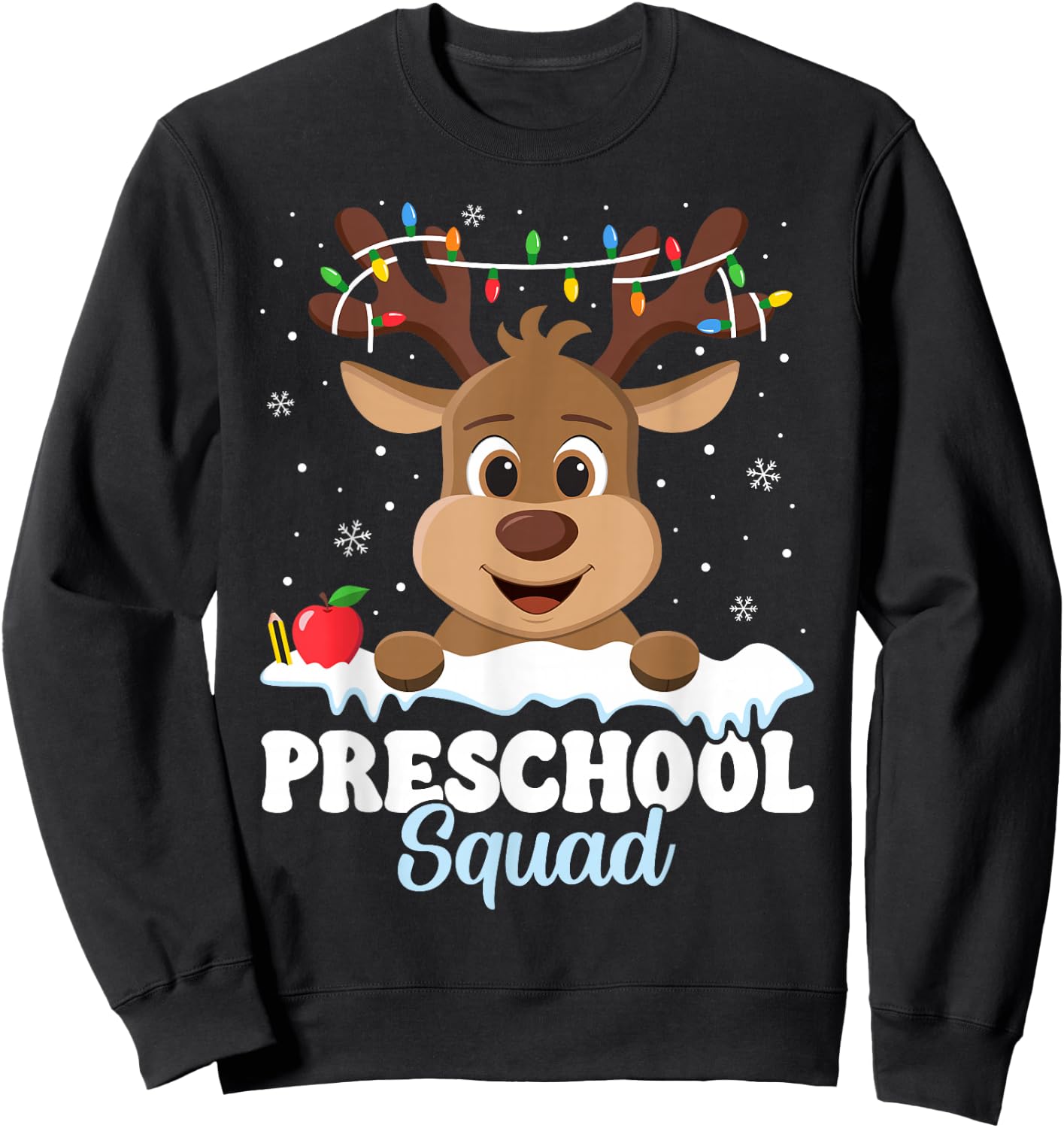 Preschool Teacher Christmas Preschool Squad Reindeer Xmas Sweatshirt - Sweatshirt | Black
