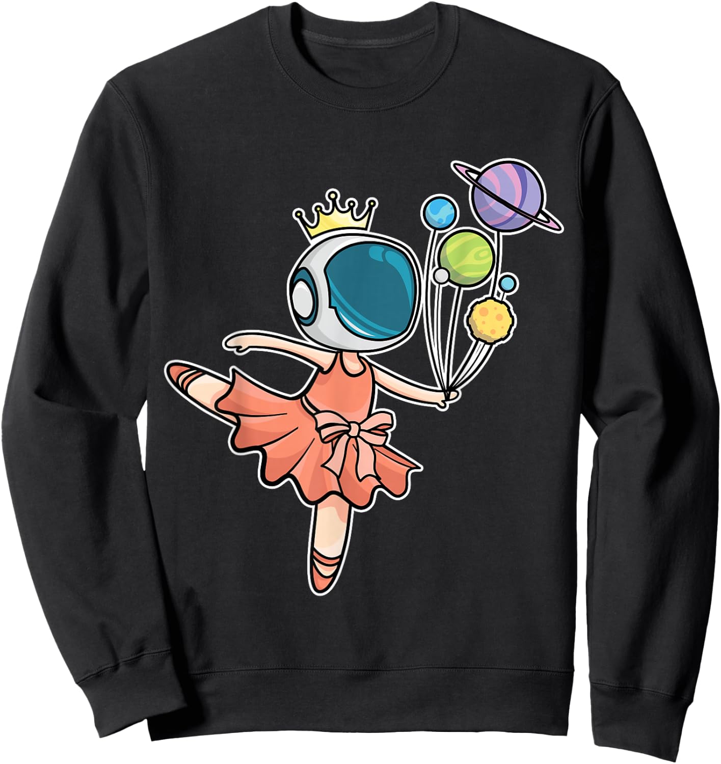 Cute Ballerina Girl Space Astronaut Sweatshirt - Sweatshirt | Black