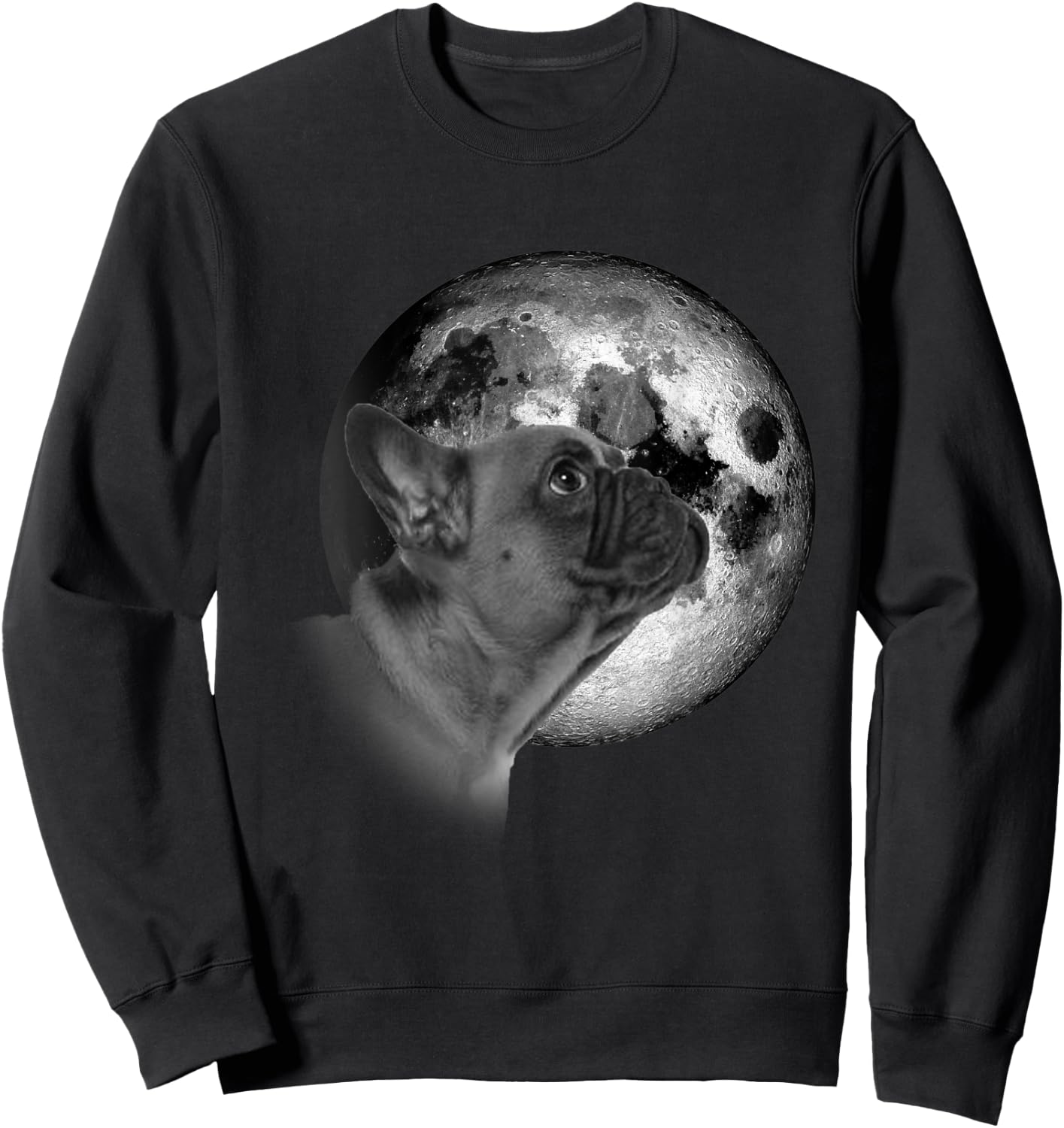 Funny cute French Bulldog with Moon Frenchie Dog Lovers Sweatshirt - Sweatshirt | Black