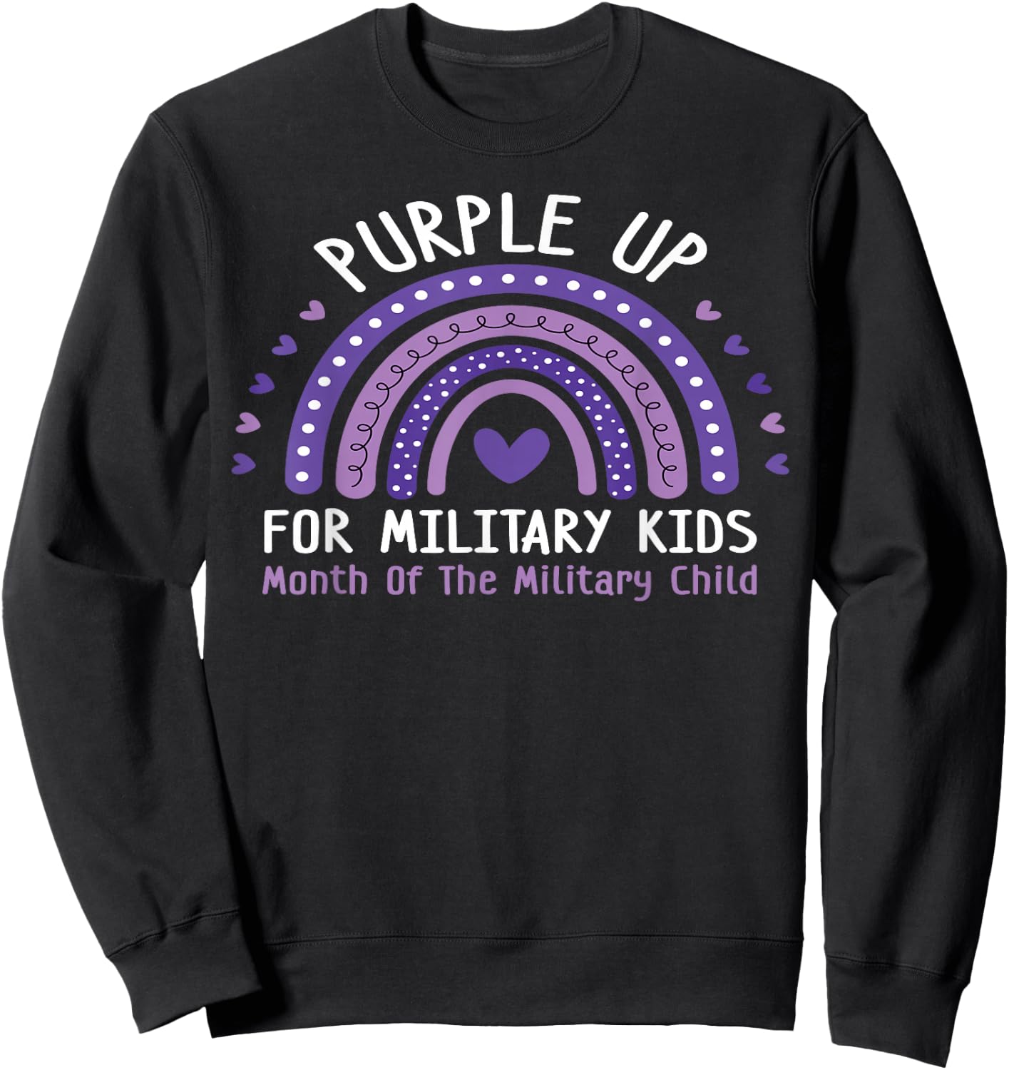 Military Children Month Rainbow Purple Up For Military Kids Sweatshirt - Sweatshirt | Black