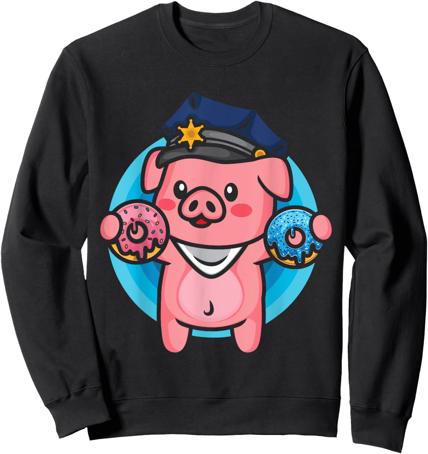 Pig Police Farmer Officer Funny Pig Cop Donut Doughnut Lover Sweatshirt - Sweatshirt | Black