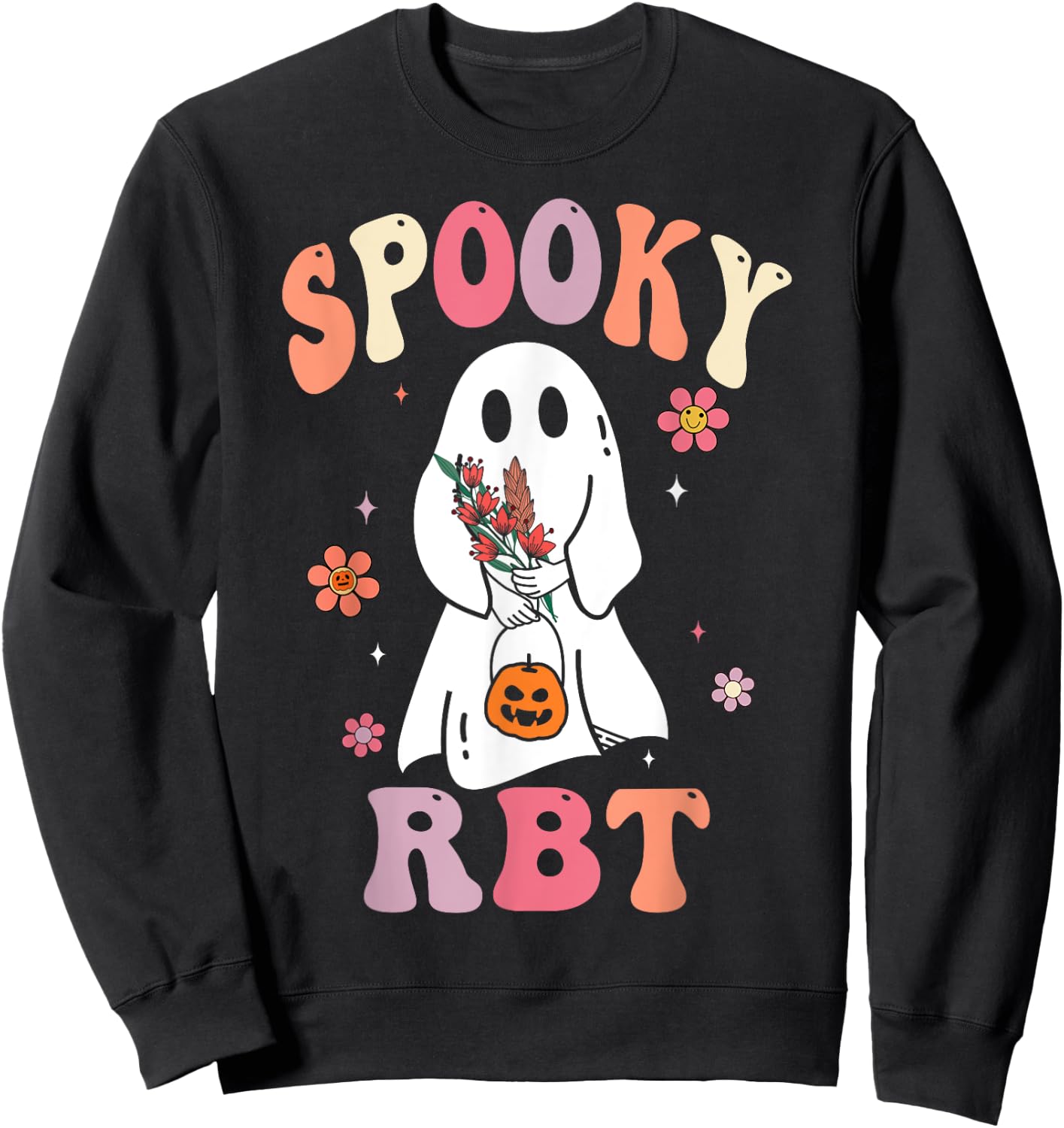 Retro Spooky Rbt Behavior Technician Halloween Rbt Therapist Sweatshirt - Sweatshirt | Black