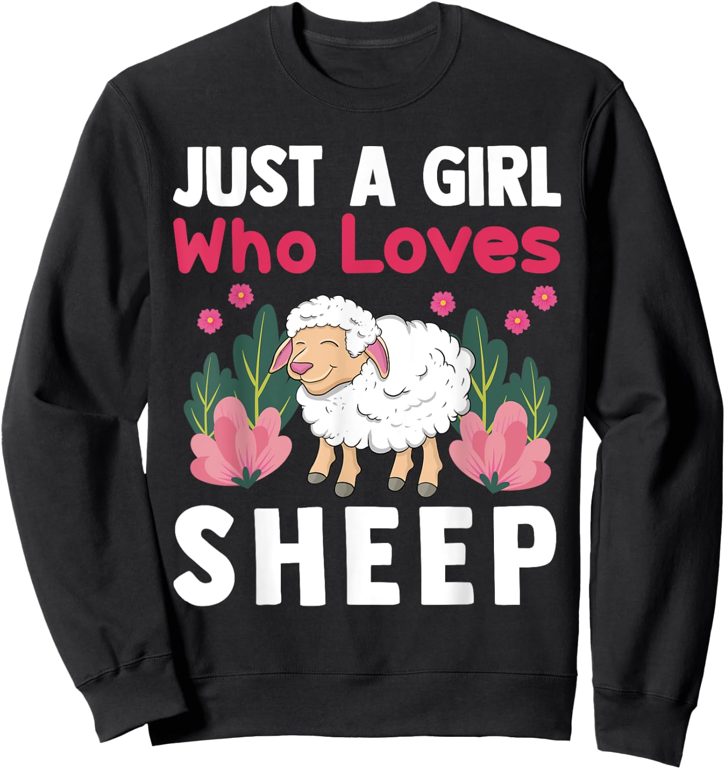 Cute Sheep Art For Sheep Lover Women Girls Kids Farm Animal Sweatshirt - Sweatshirt | Black