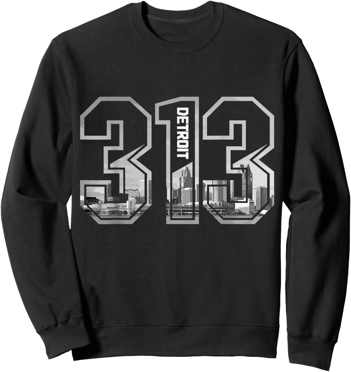 Detroit Michigan 313 Area Code Pride Skyline Vintage Sweatshirt - Sweatshirt | Black