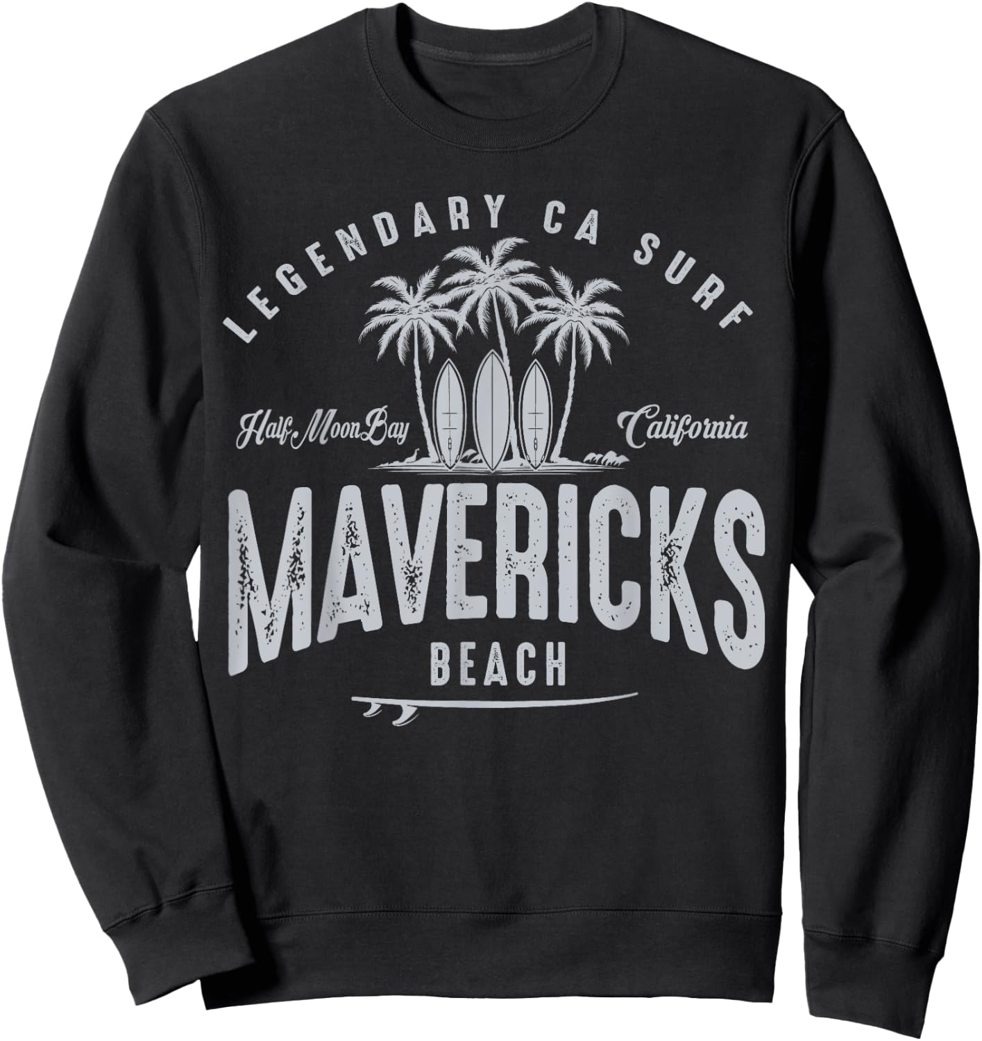 THREE VINTAGE SURFBOARDS AND PALMS - Mavericks Beach Men Women Kids Sweatshirt - Sweatshirt | Black