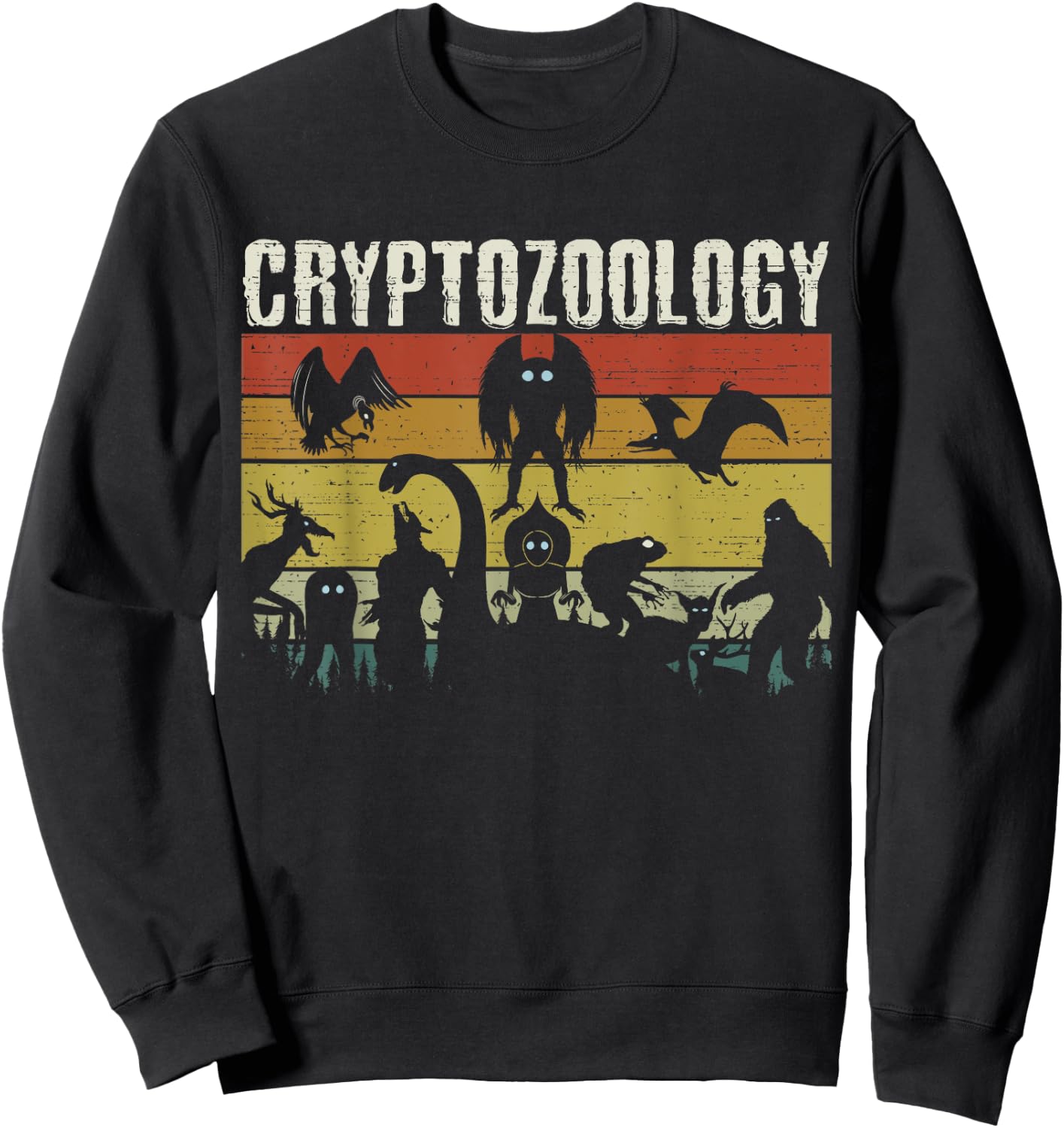 Cute Cryptid Monsters Bigfoot Mothman Dogman Cryptozoology Sweatshirt - Sweatshirt | Black