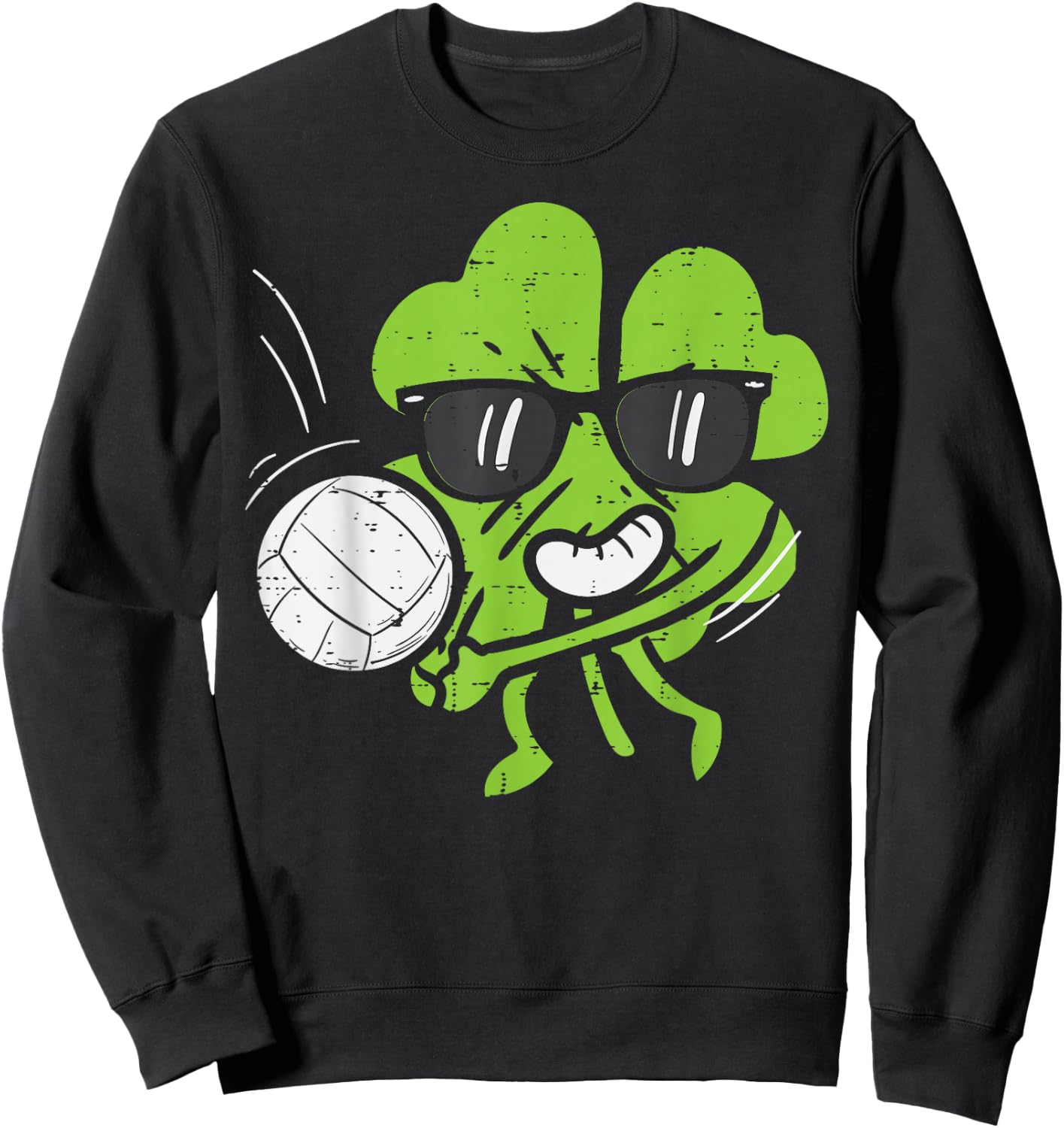 Shamrock Playing Volleyball Cute St Patricks Day Boys Girls Sweatshirt - Sweatshirt | Black