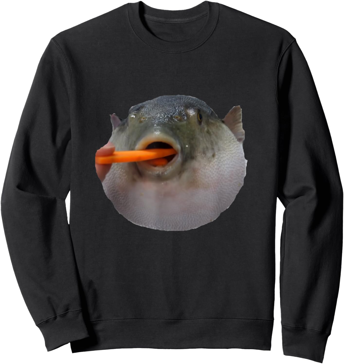Pufferfish Eating a Carrot Meme Sweatshirt - Sweatshirt | Black