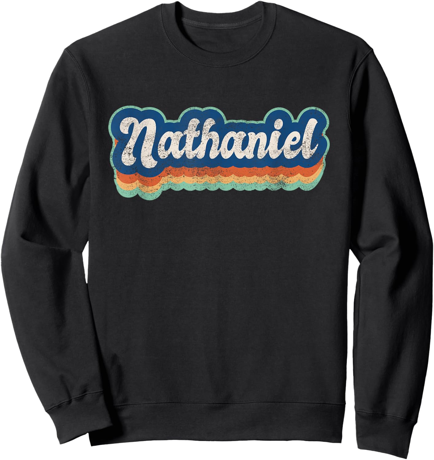Nathaniel First Name Boy Vintage Style 70s 80s Personalized Sweatshirt - Sweatshirt | Black