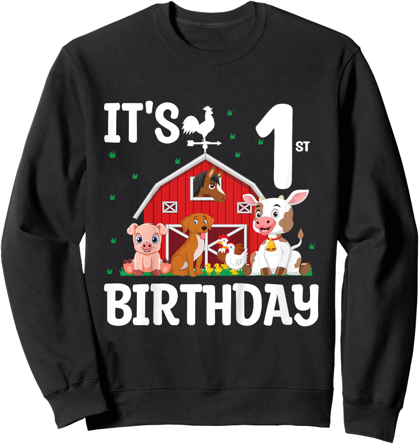 It's My 1st Birthday Farm Animal 1 Year Old Birthday Party Sweatshirt - Sweatshirt | Black