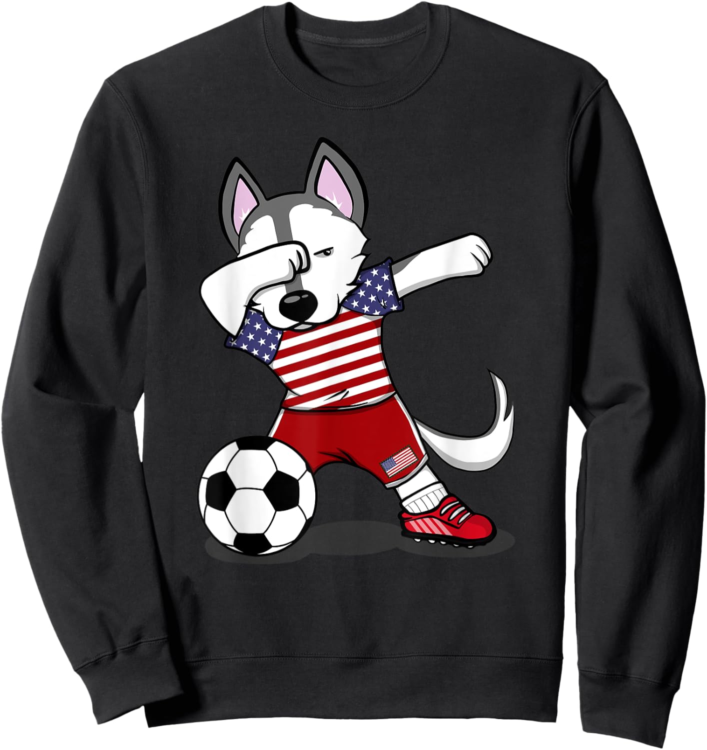 Dabbing Husky America Soccer Fans Jersey USA Flag Football Sweatshirt - Sweatshirt | Black