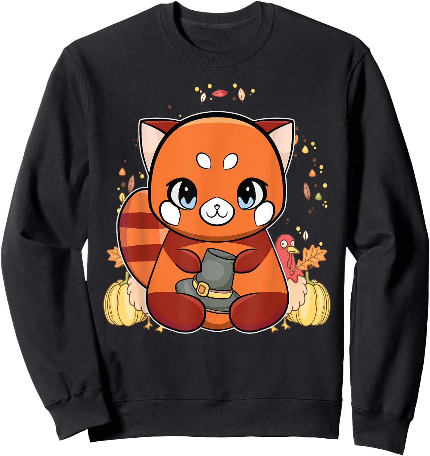 Red Panda With Hat Thanksgiving Sweatshirt - Sweatshirt | Black