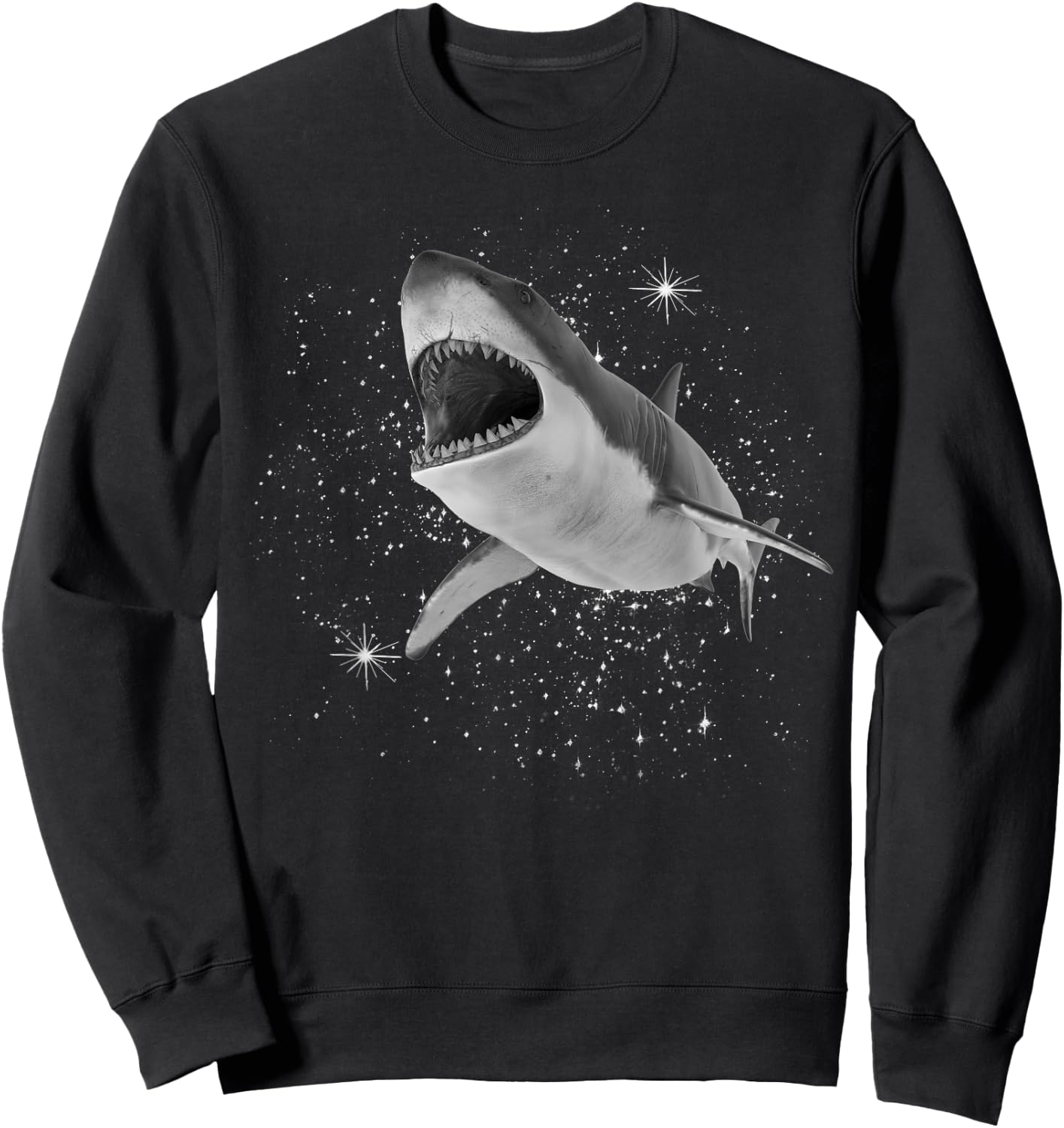 Shark Black and White Starry Stars Sweatshirt - Sweatshirt | Black