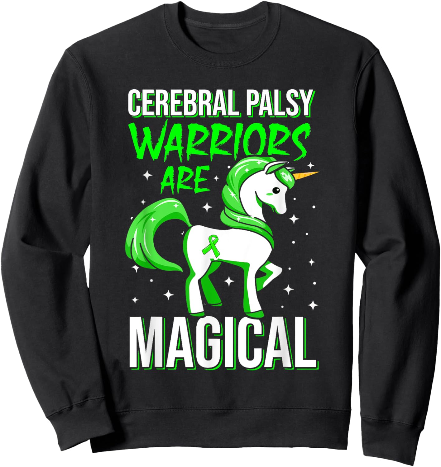 Cerebral Palsy Awareness Unicorn Warrior Magical Ribbon Sweatshirt - Sweatshirt | Black