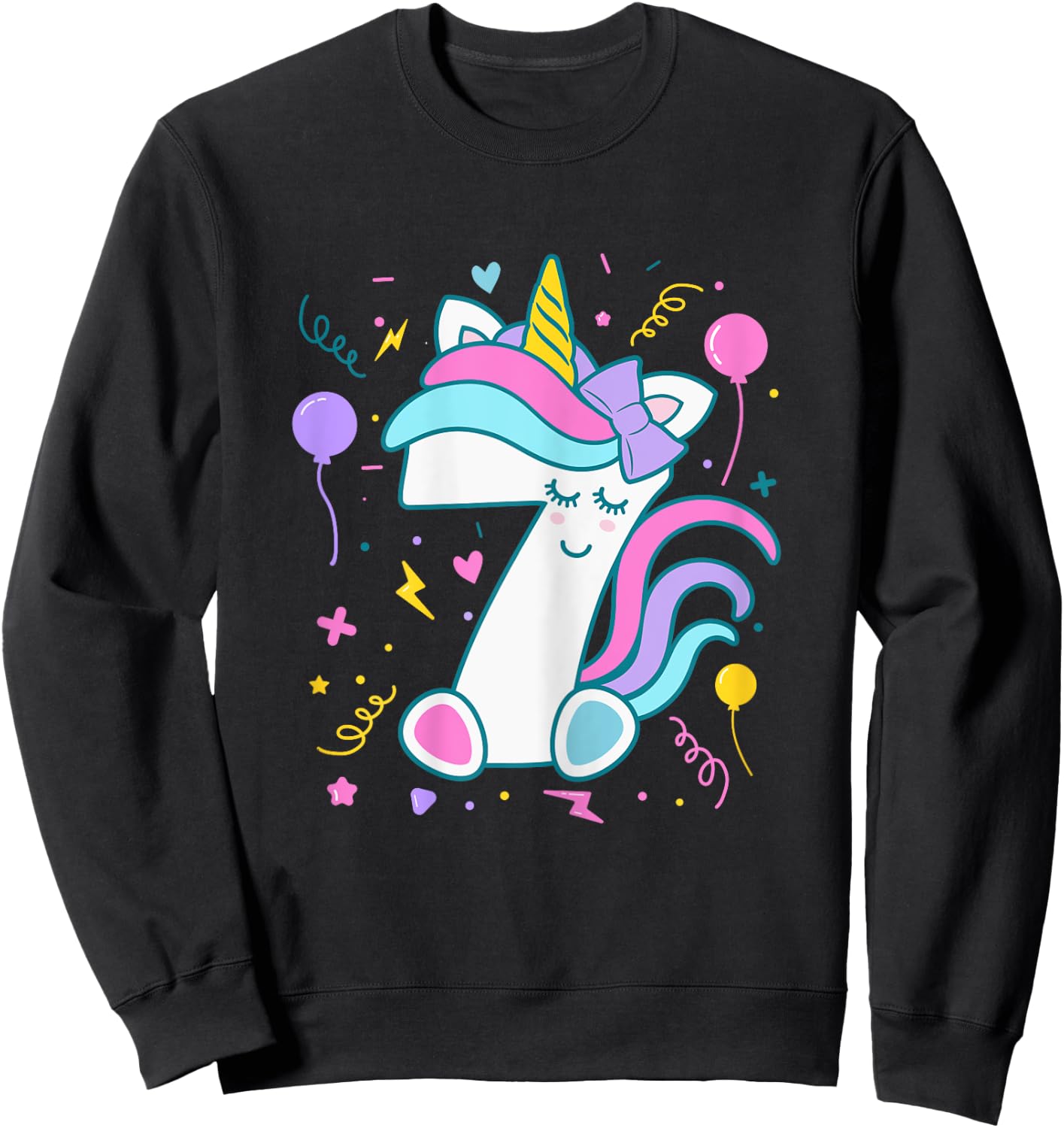 Unicorn 7th Birthday Number 7 Year Old Girl Birthday Sweatshirt - Sweatshirt | Black
