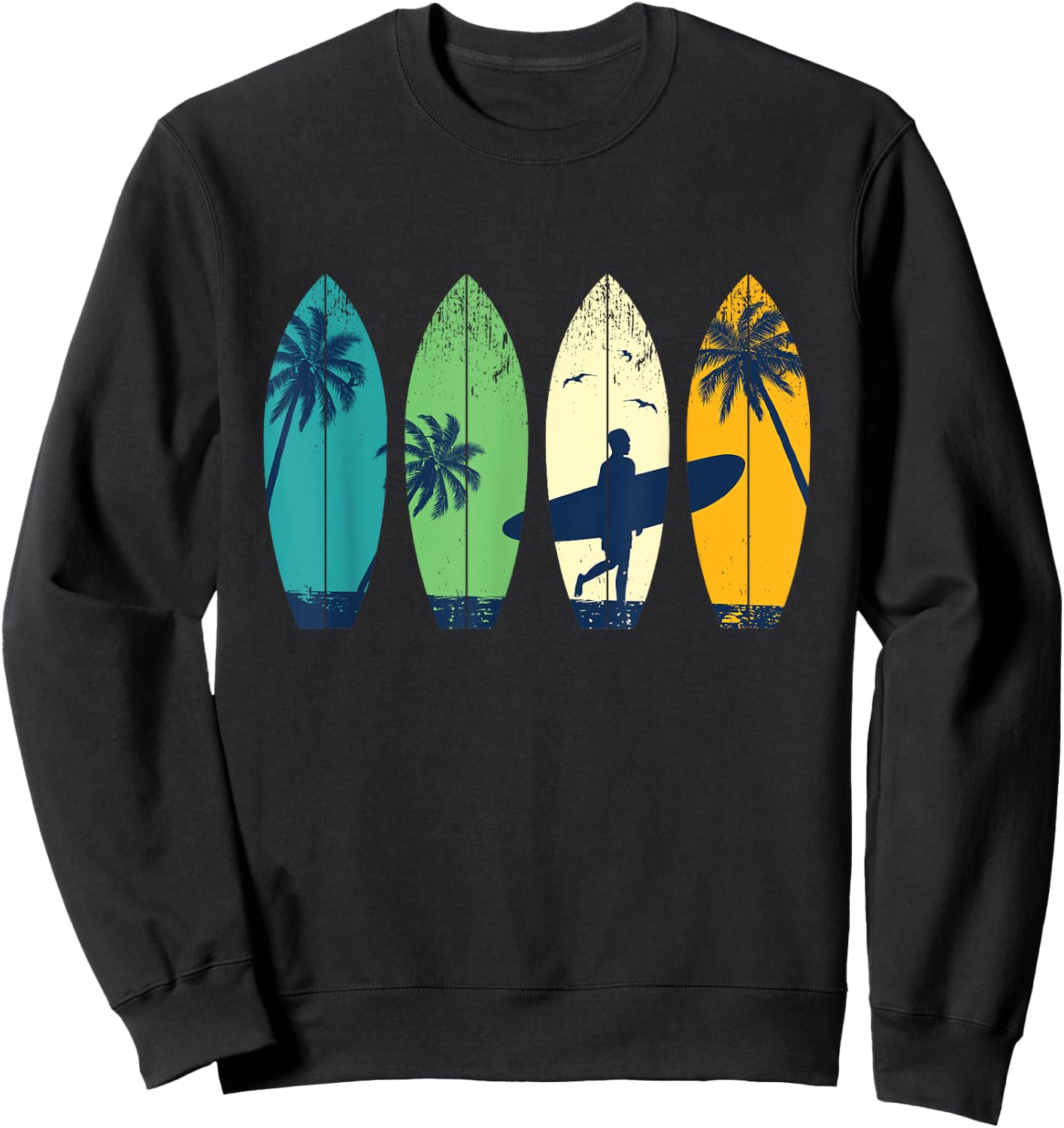 Retro Vintage Surfing Girl - Surfers Surfingboard Beach Wave Sweatshirt - Sweatshirt | Black