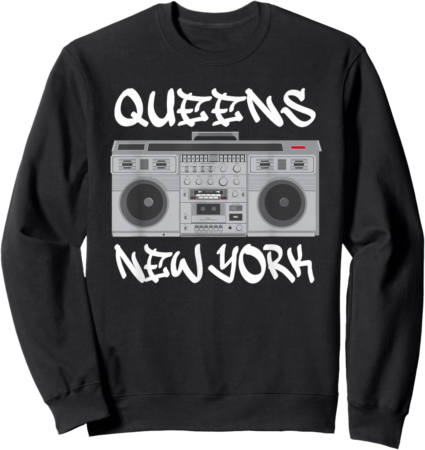 Queens New York Boom Box Graffiti Lettering Sweatshirt - Sweatshirt | Black
