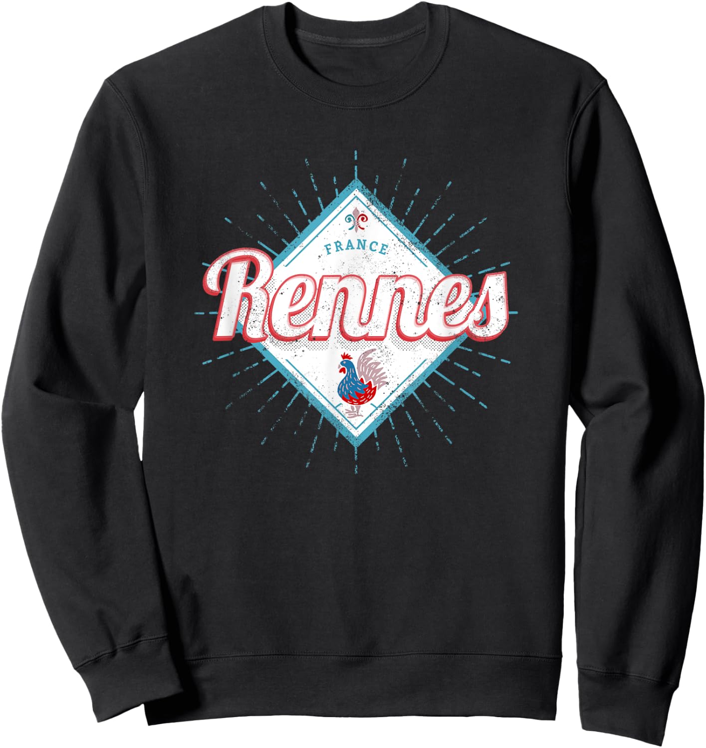 Rennes Brittany France Retro Rooster Vintage Souvenir Sweatshirt - Sweatshirt | Black