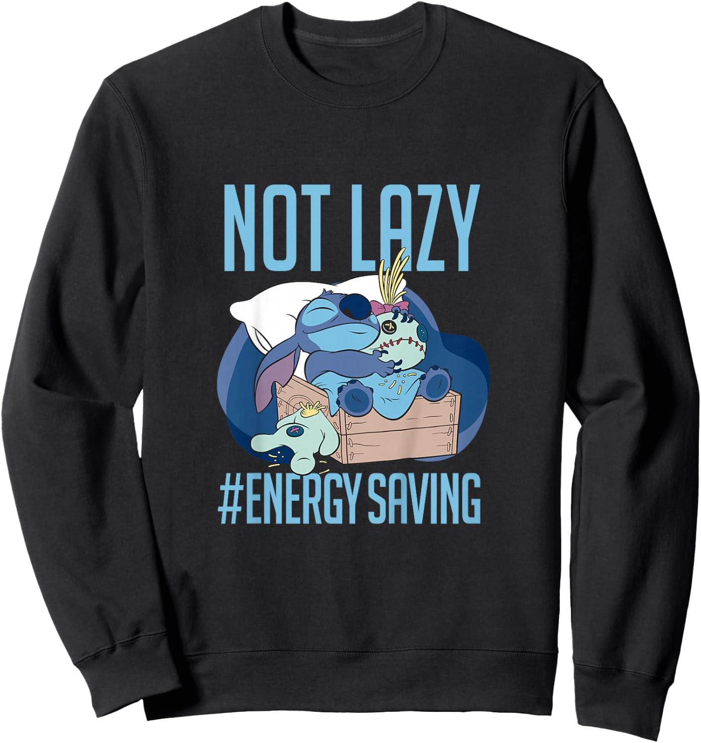 Kids Disney Lilo & Stitch Not Lazy Saving Energy Quote Youth Sweatshirt - Sweatshirt | Black