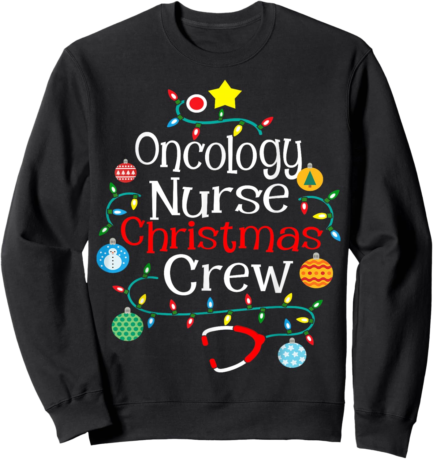 Oncology Nurse Christmas Crew Women's Black Short Sleeve Small Sweatshirt - Sweatshirt | Black