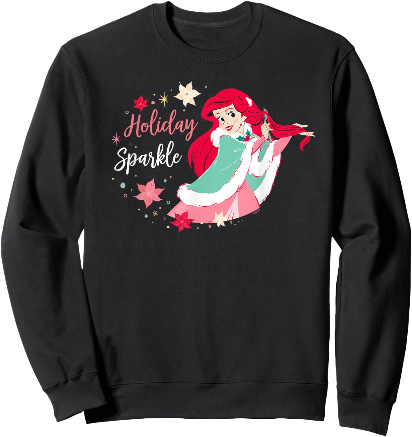 Disney Princess Ariel Mermaid Christmas Holiday Sparkle Sweatshirt - Sweatshirt | Black